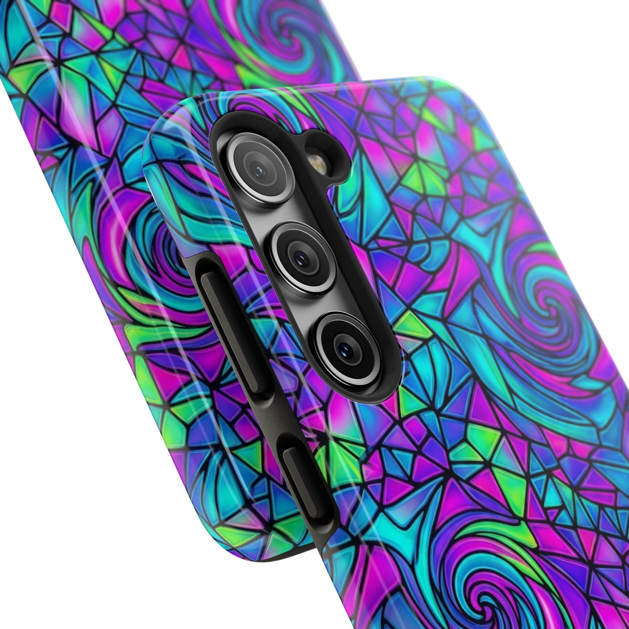 Abstract Stained Glass Swirl Phone Case — Colorful Geometric Tough Cover