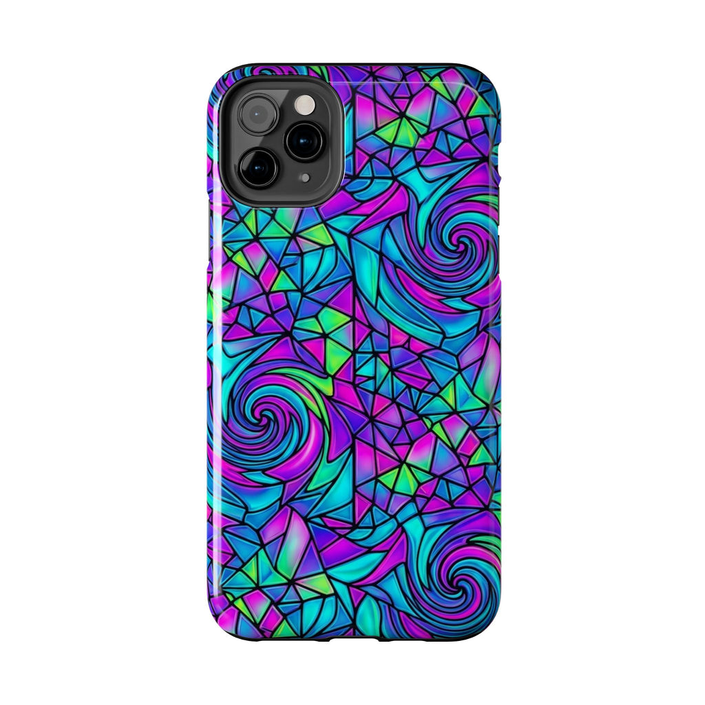 Abstract Stained Glass Swirl Phone Case — Colorful Geometric Tough Cover