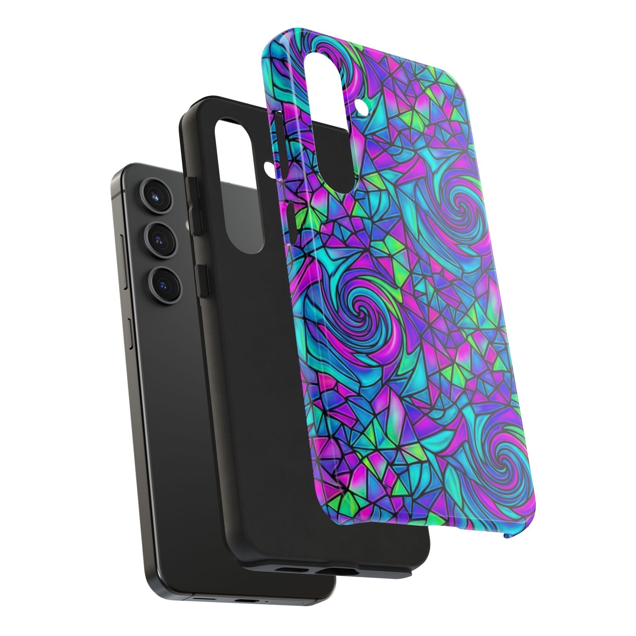 Abstract Stained Glass Swirl Phone Case — Colorful Geometric Tough Cover
