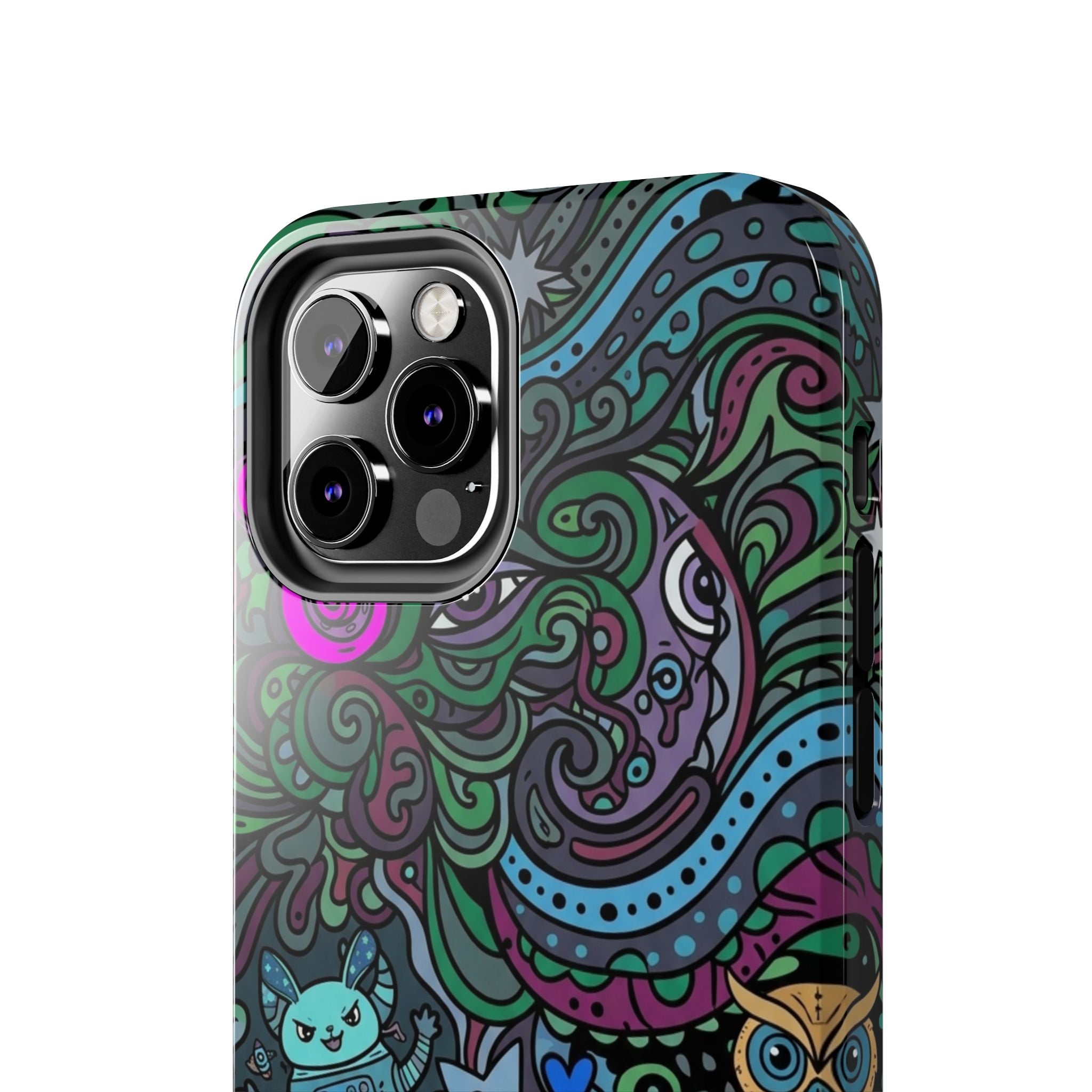 Doodle Night Tough Phone Case — Colorful Whimsical Cartoon Pattern for Teens & Adults