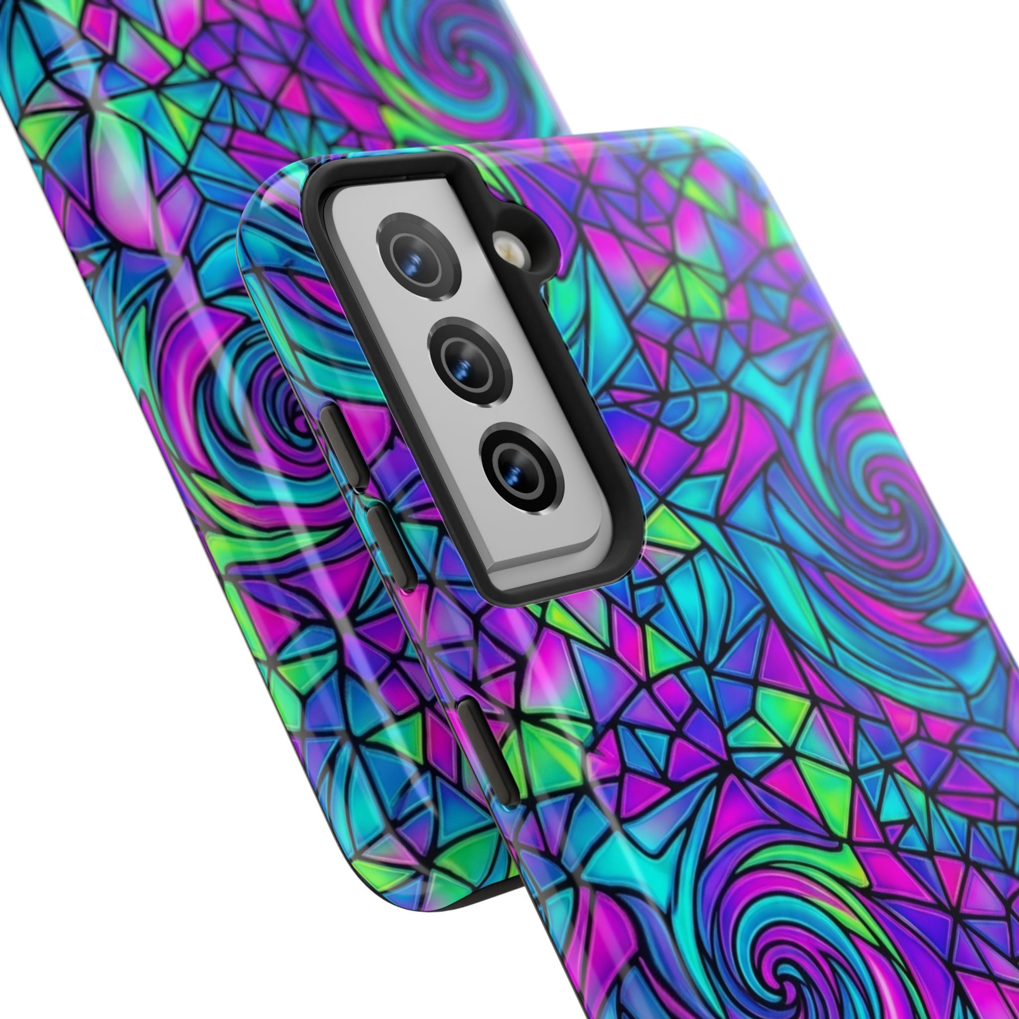 Abstract Stained Glass Swirl Phone Case — Colorful Geometric Tough Cover