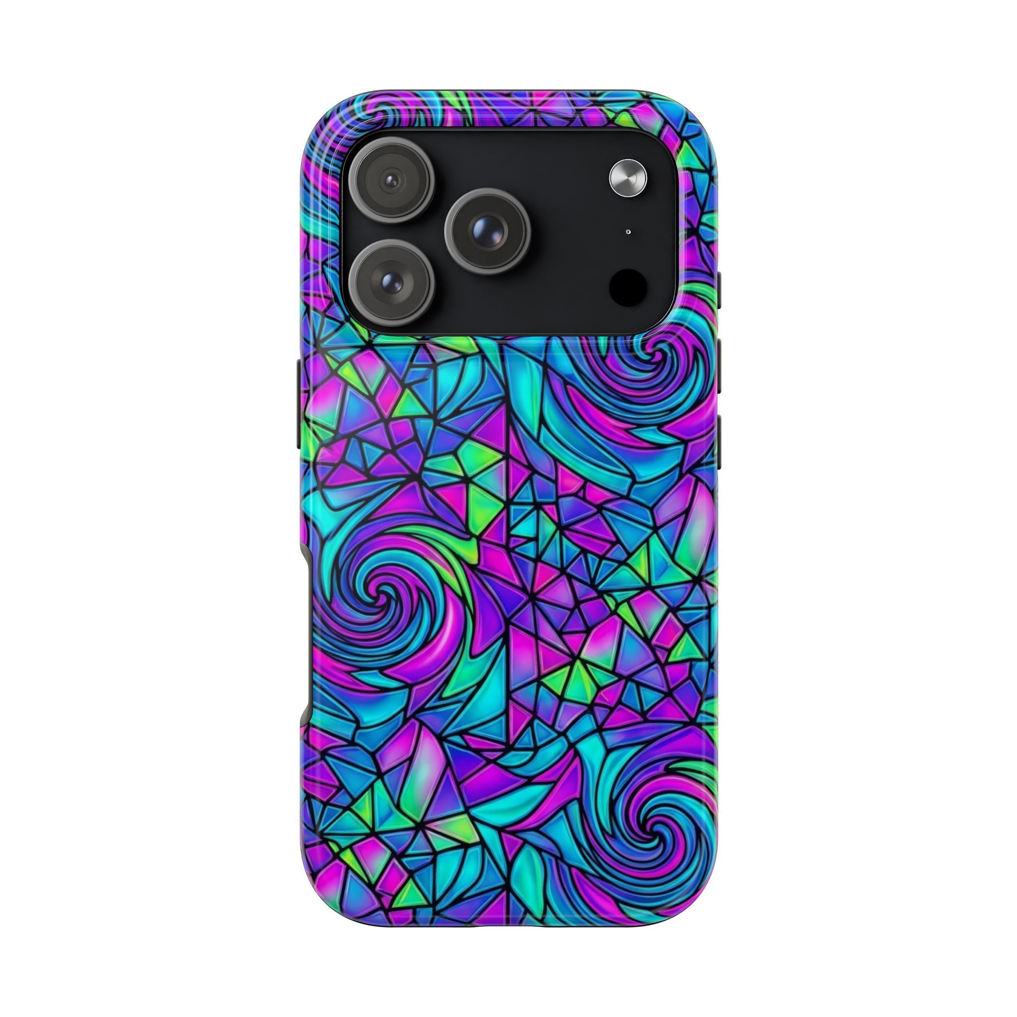 Abstract Stained Glass Swirl Phone Case — Colorful Geometric Tough Cover