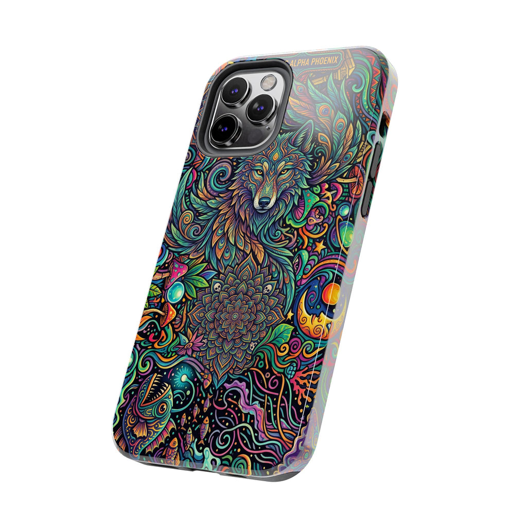 Wolf Mandala Tough Phone Case — Boho Psychedelic Protective Phone Cover