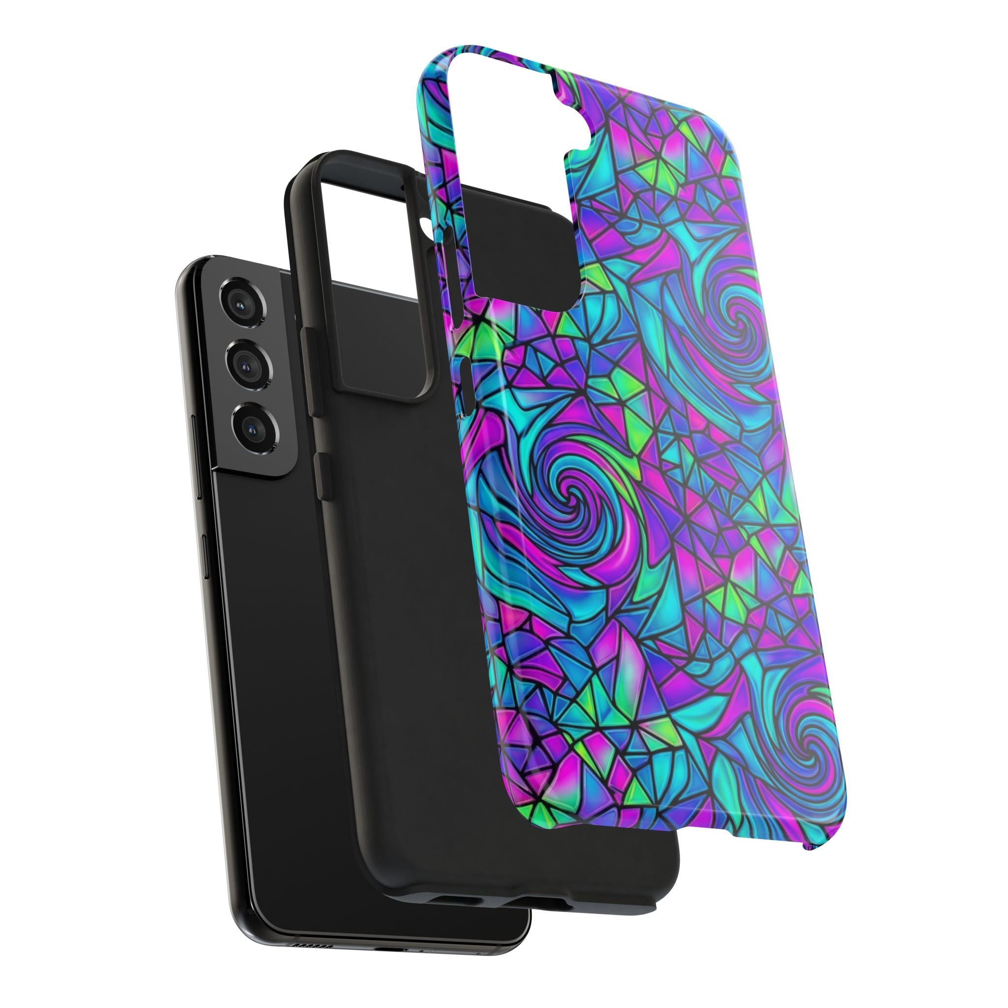 Abstract Stained Glass Swirl Phone Case — Colorful Geometric Tough Cover