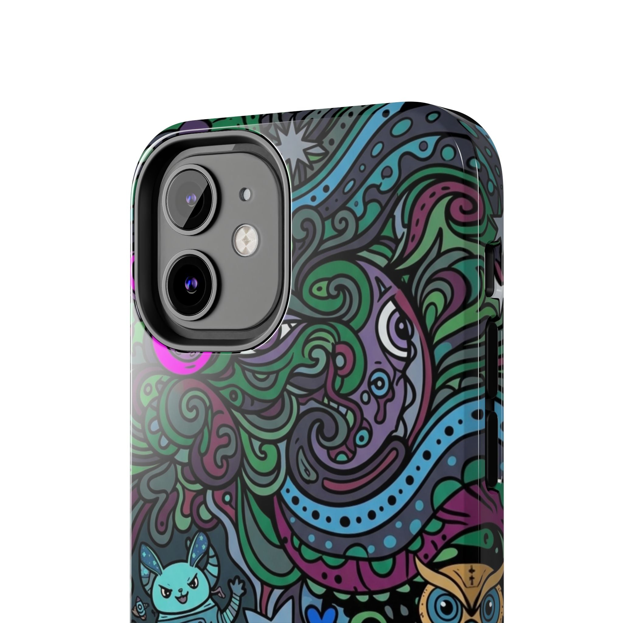 Doodle Night Tough Phone Case — Colorful Whimsical Cartoon Pattern for Teens & Adults