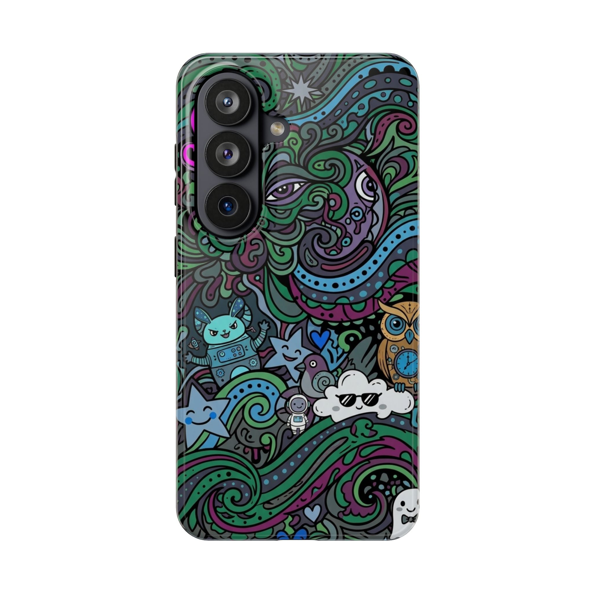 Doodle Night Tough Phone Case — Colorful Whimsical Cartoon Pattern for Teens & Adults