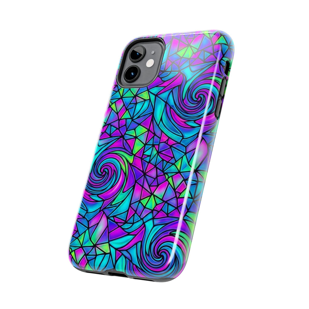 Abstract Stained Glass Swirl Phone Case — Colorful Geometric Tough Cover