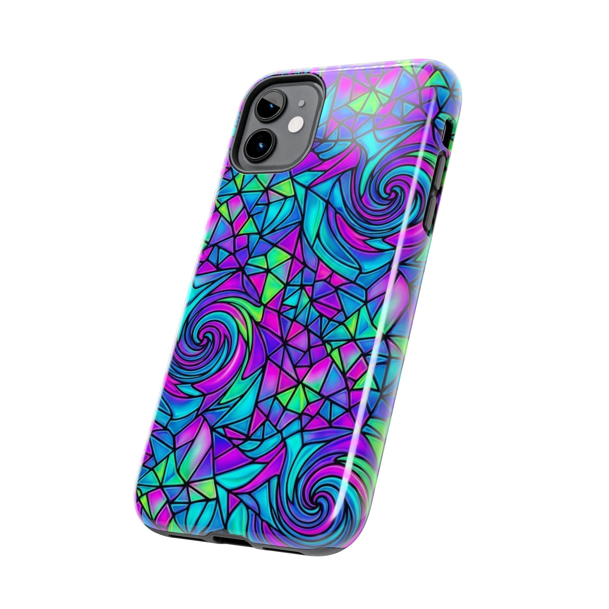 Abstract Stained Glass Swirl Phone Case — Colorful Geometric Tough Cover