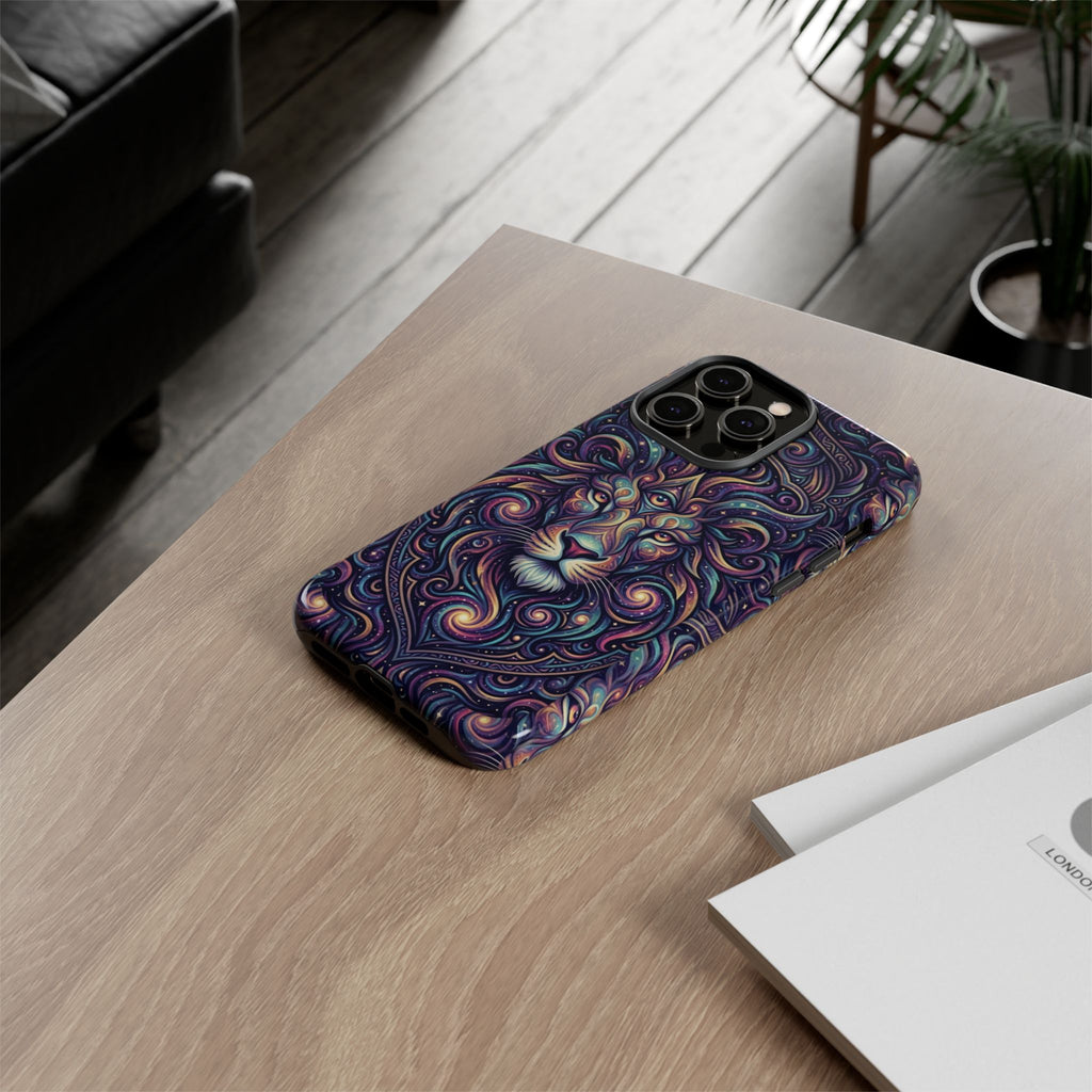 Lion Mandala Phone Case — Psychedelic Swirl Protective Cover
