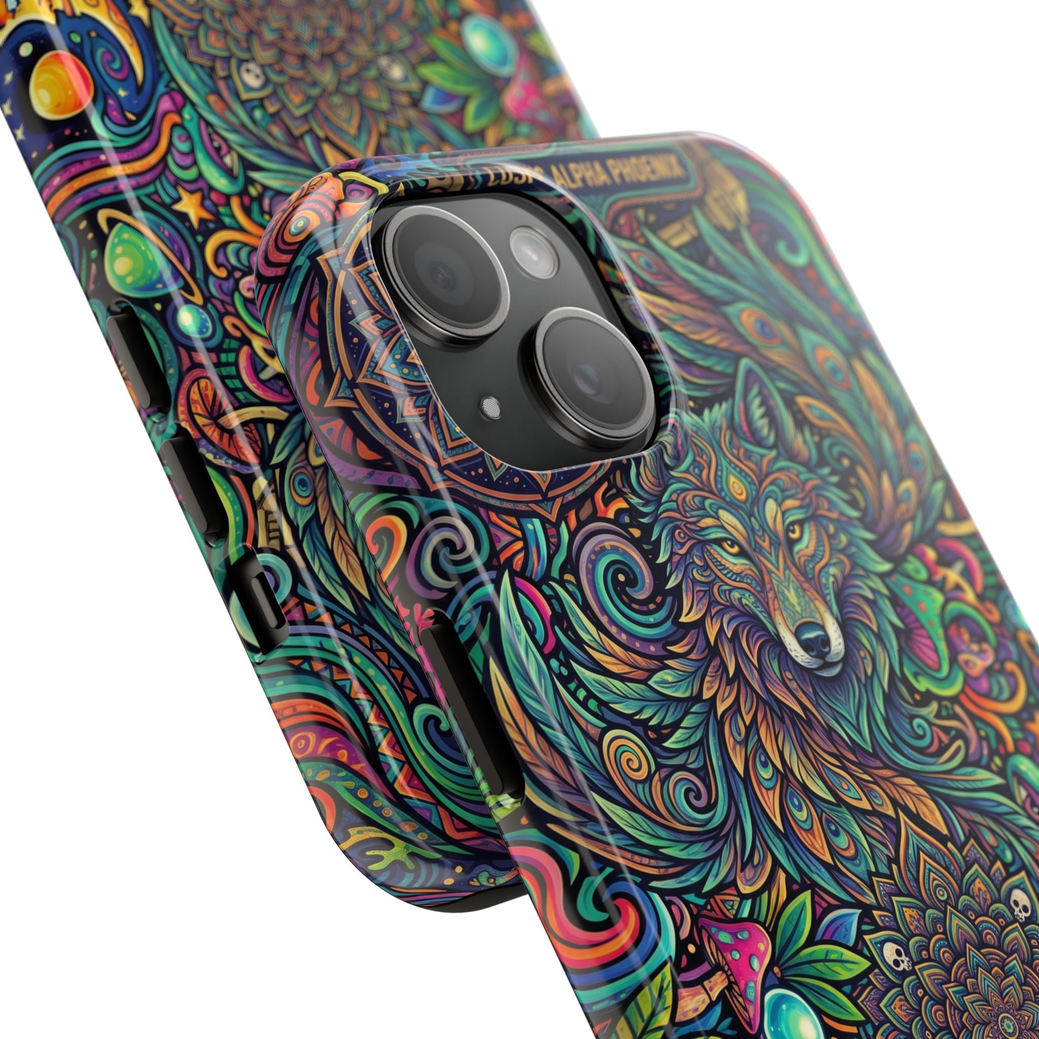 Wolf Mandala Tough Phone Case — Boho Psychedelic Protective Phone Cover