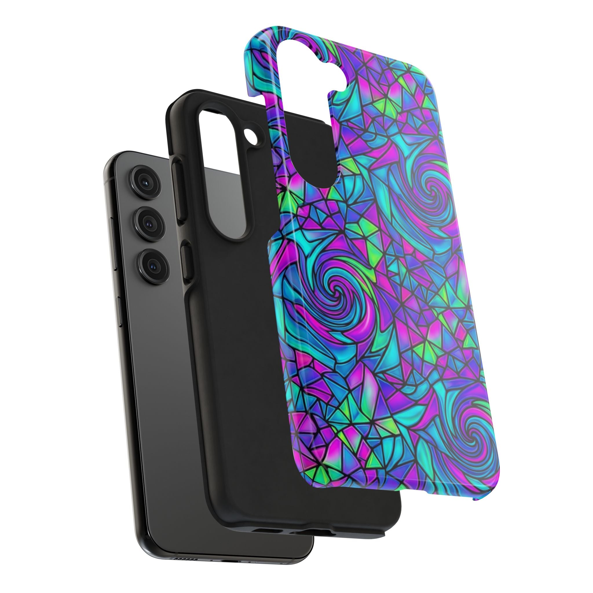 Abstract Stained Glass Swirl Phone Case — Colorful Geometric Tough Cover