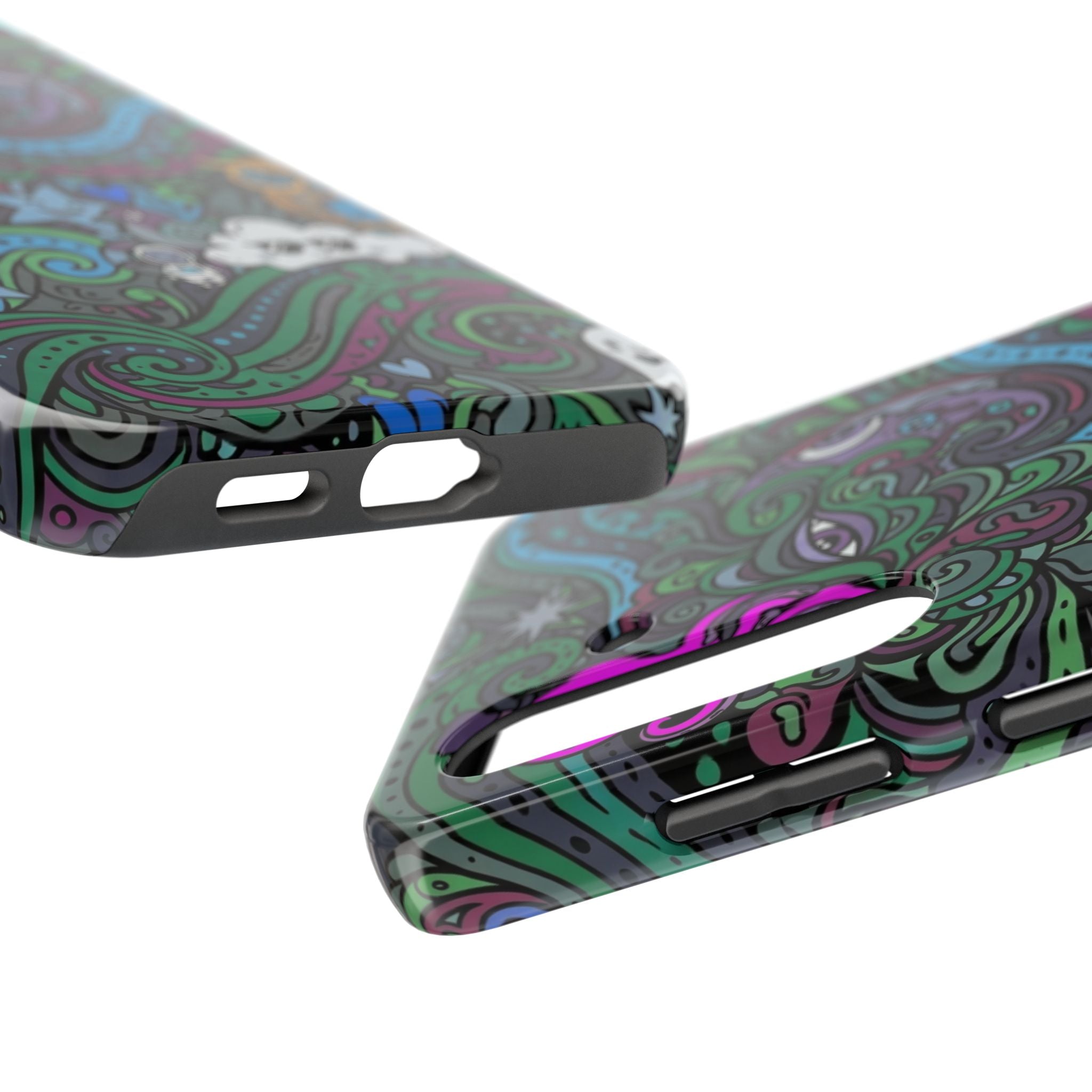 Doodle Night Tough Phone Case — Colorful Whimsical Cartoon Pattern for Teens & Adults