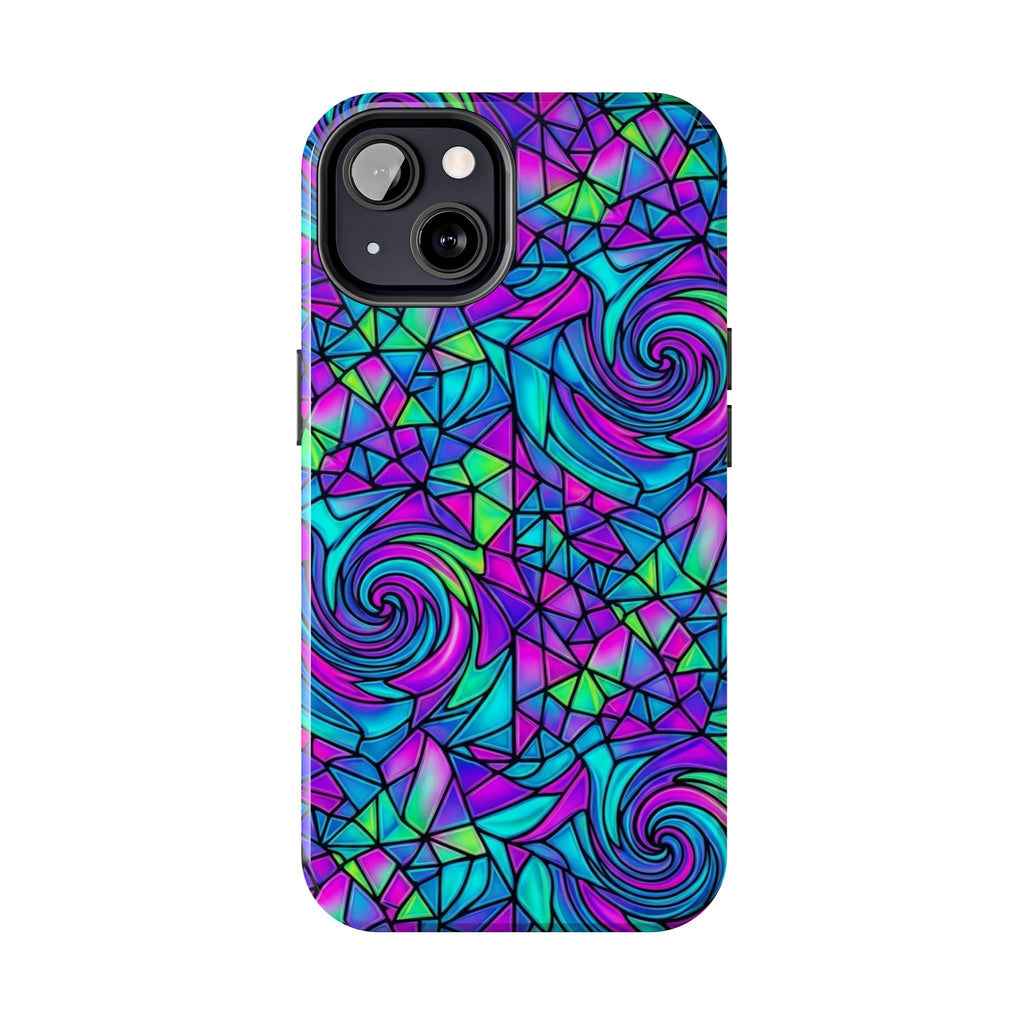 Abstract Stained Glass Swirl Phone Case — Colorful Geometric Tough Cover