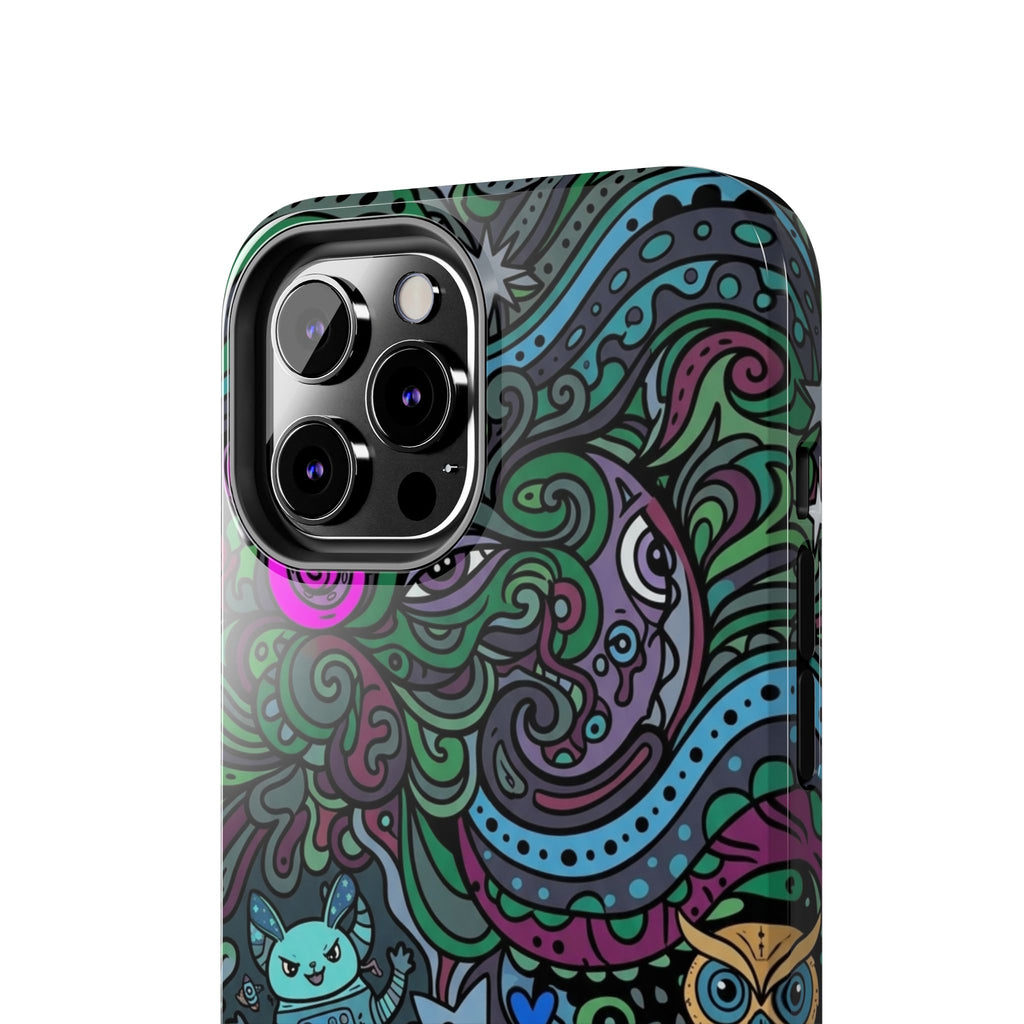 Doodle Night Tough Phone Case — Colorful Whimsical Cartoon Pattern for Teens & Adults