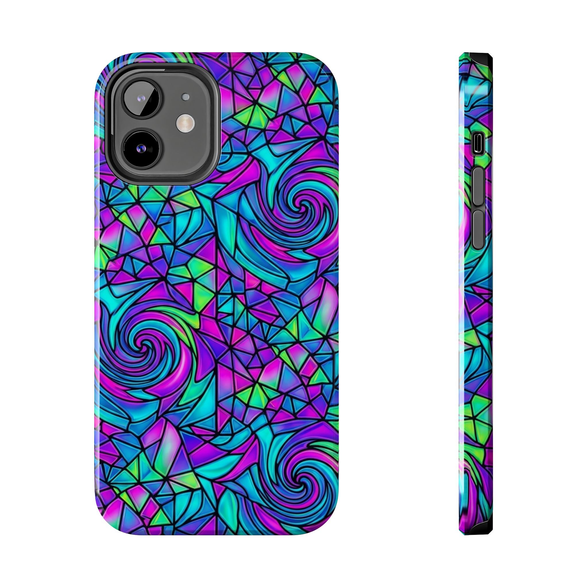 Abstract Stained Glass Swirl Phone Case — Colorful Geometric Tough Cover
