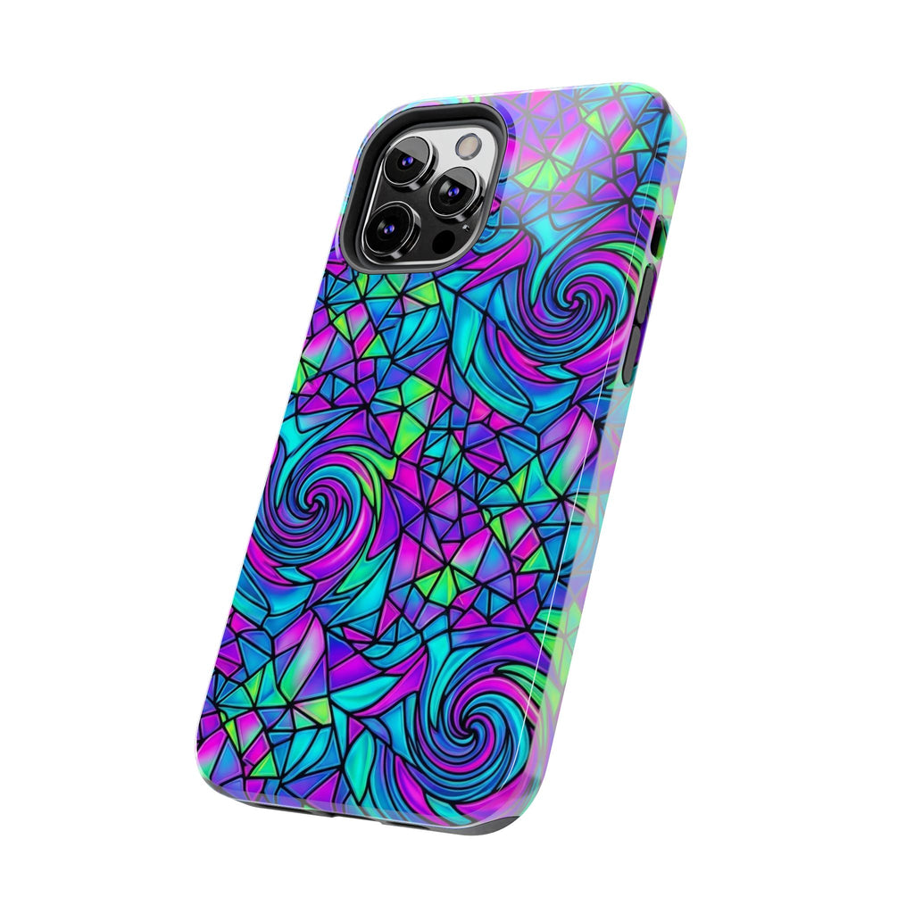 Abstract Stained Glass Swirl Phone Case — Colorful Geometric Tough Cover