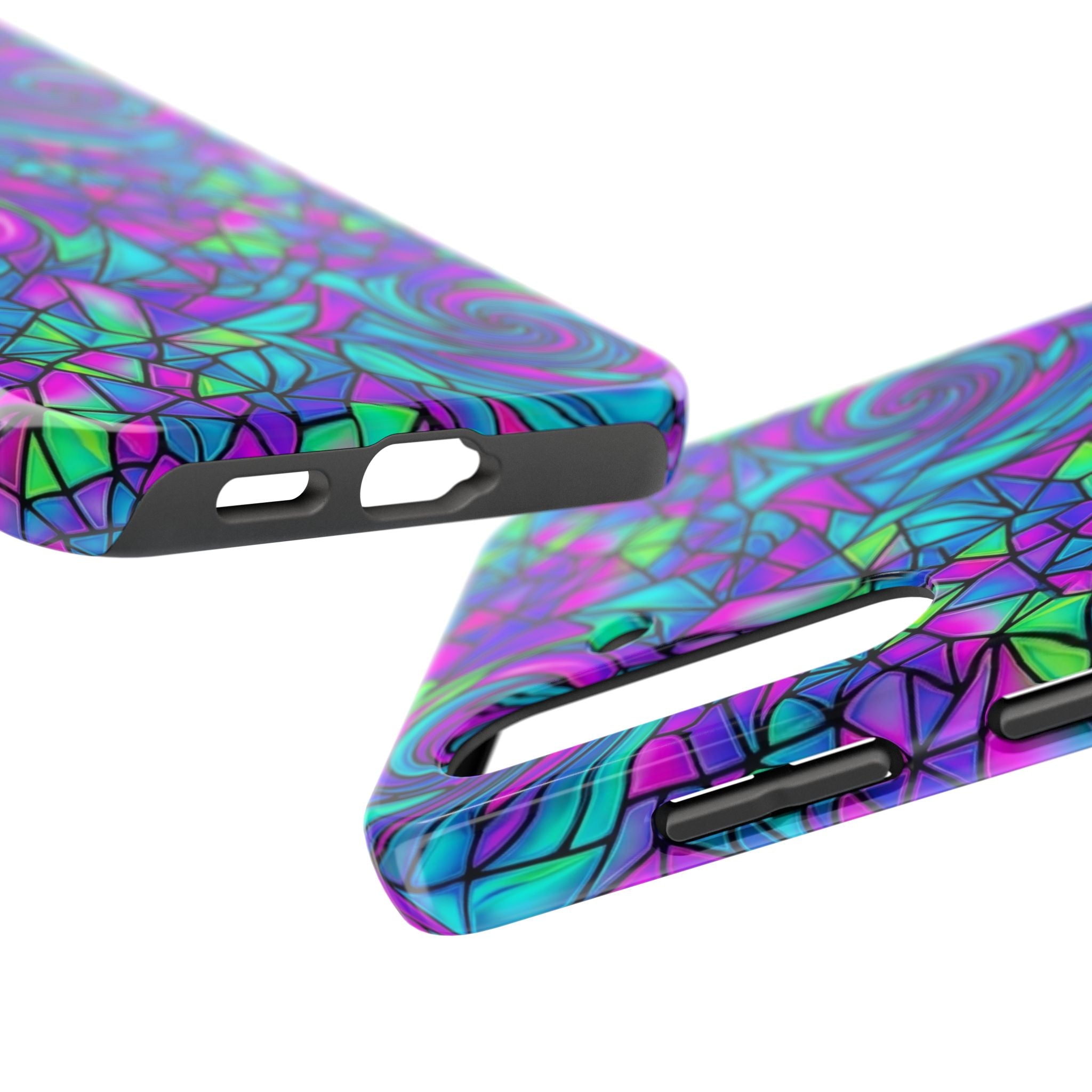 Abstract Stained Glass Swirl Phone Case — Colorful Geometric Tough Cover