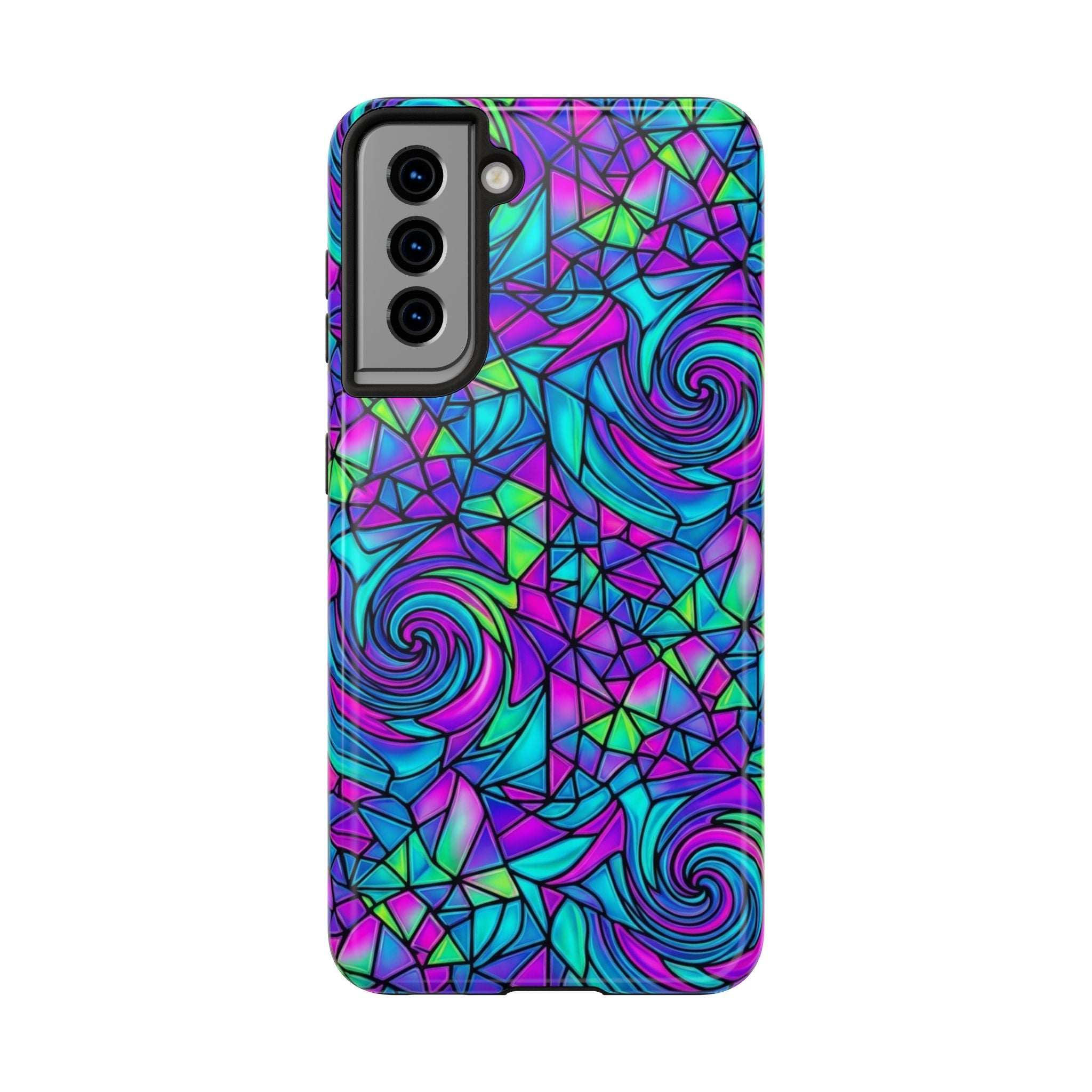 Abstract Stained Glass Swirl Phone Case — Colorful Geometric Tough Cover