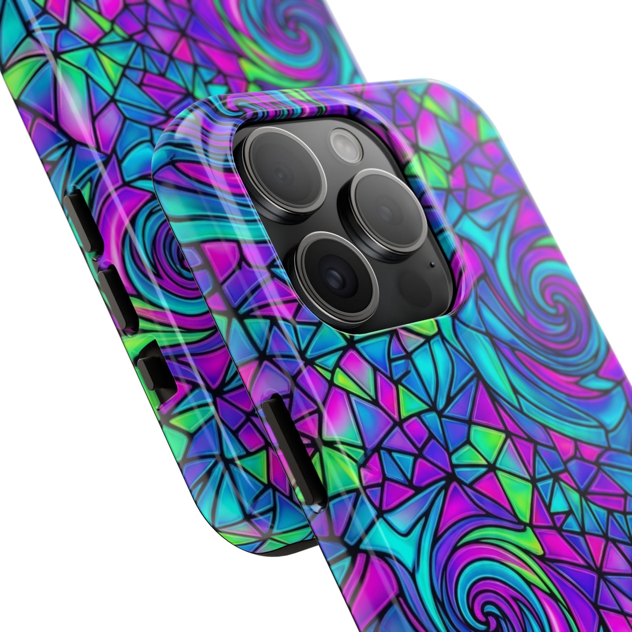 Abstract Stained Glass Swirl Phone Case — Colorful Geometric Tough Cover