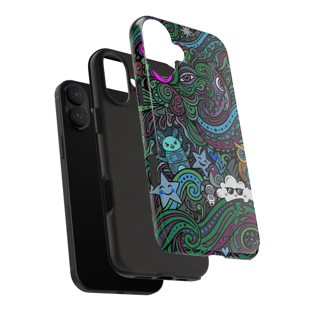 Doodle Night Tough Phone Case — Colorful Whimsical Cartoon Pattern for Teens & Adults