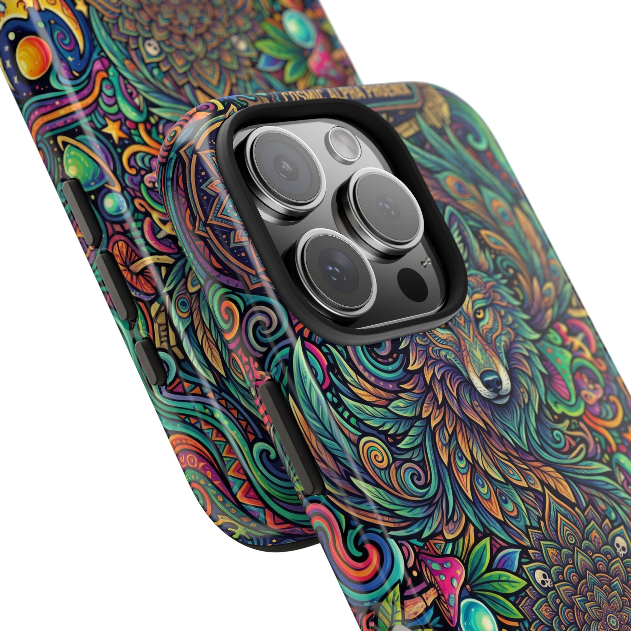 Wolf Mandala Tough Phone Case — Boho Psychedelic Protective Phone Cover