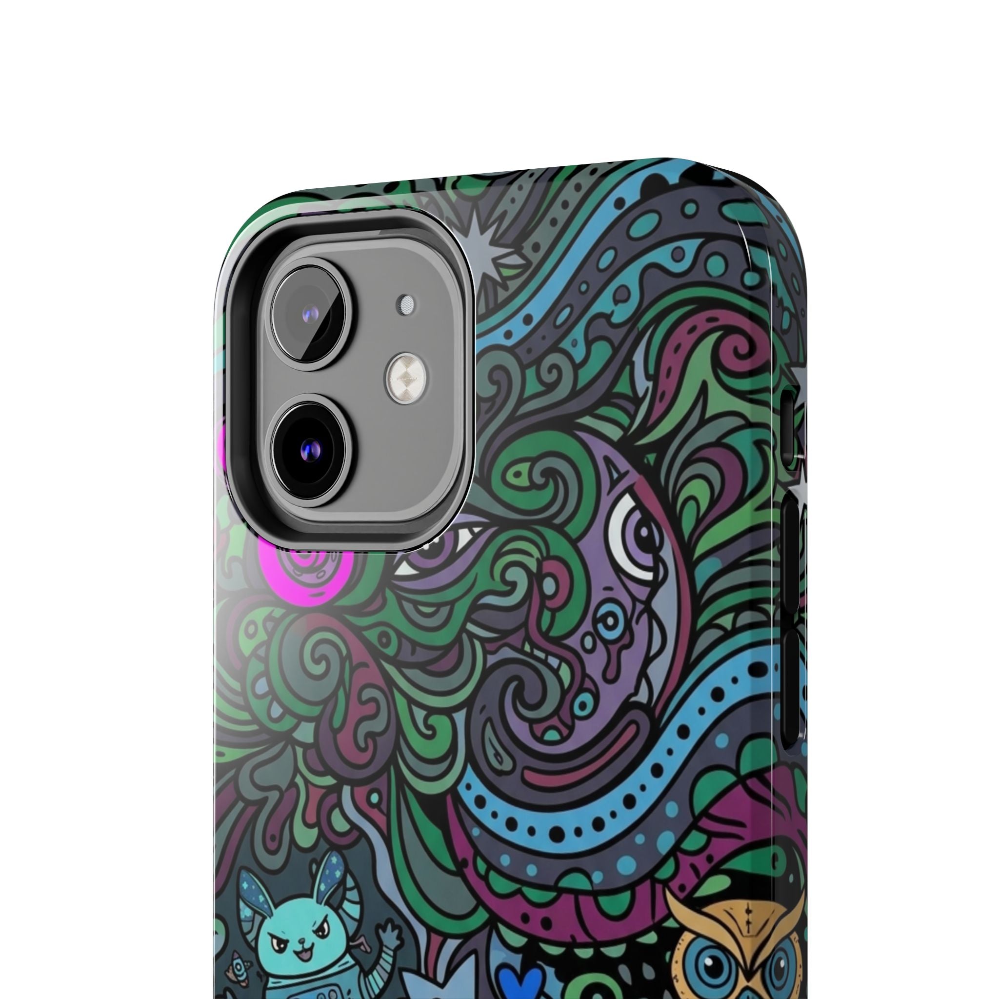 Doodle Night Tough Phone Case — Colorful Whimsical Cartoon Pattern for Teens & Adults