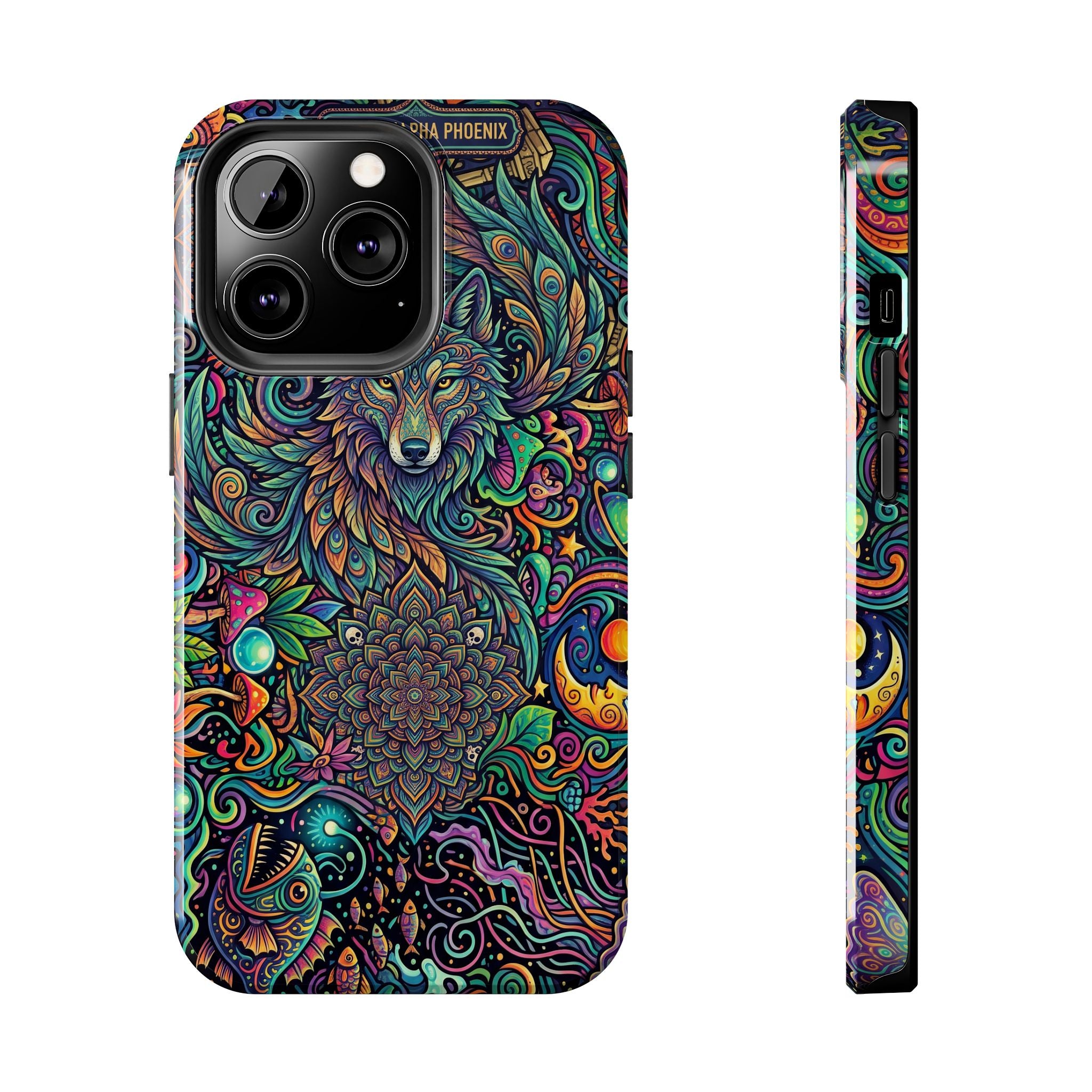 Wolf Mandala Tough Phone Case — Boho Psychedelic Protective Phone Cover