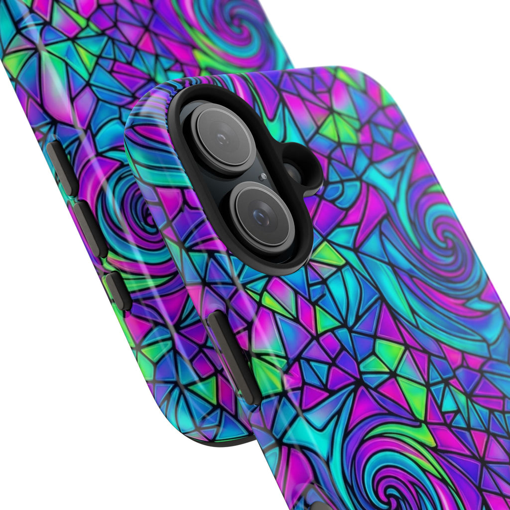 Abstract Stained Glass Swirl Phone Case — Colorful Geometric Tough Cover