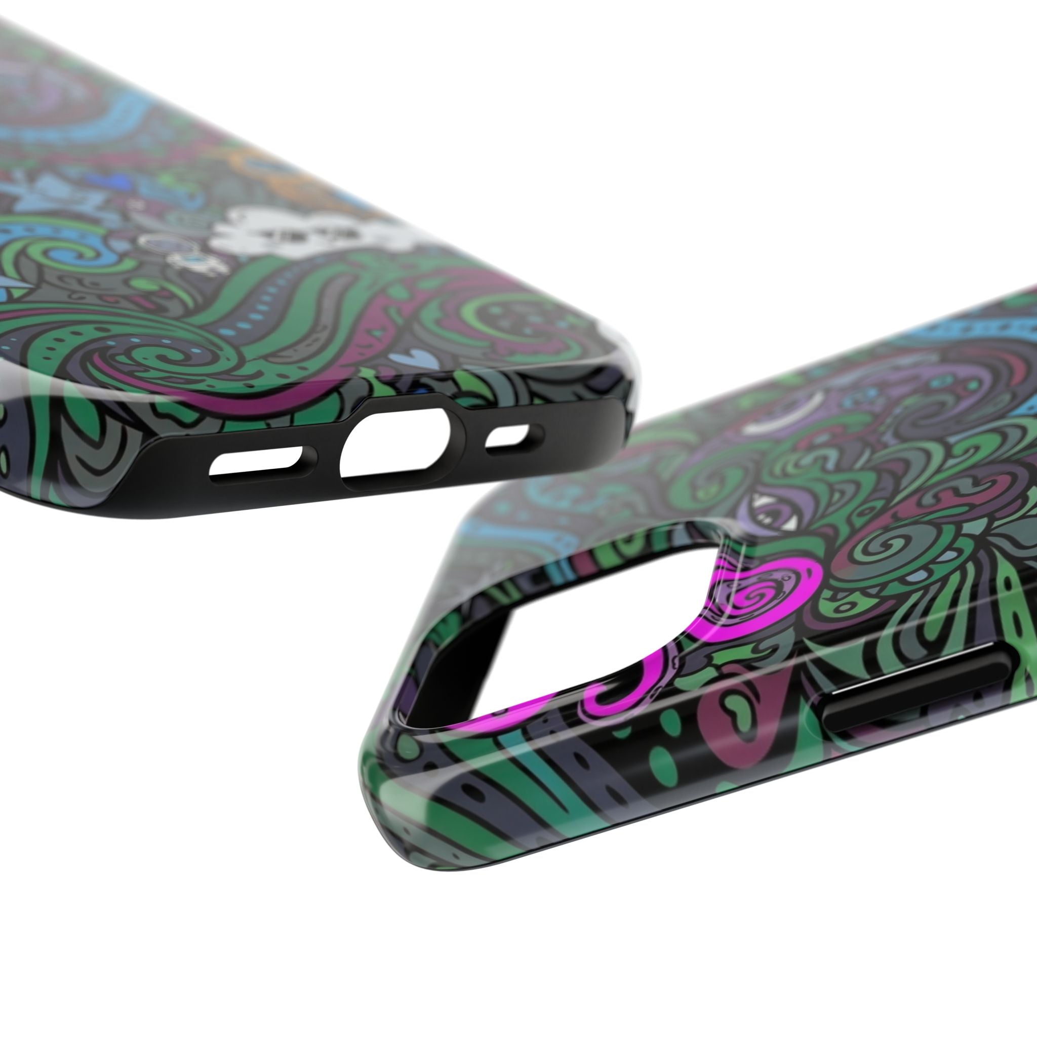 Doodle Night Tough Phone Case — Colorful Whimsical Cartoon Pattern for Teens & Adults