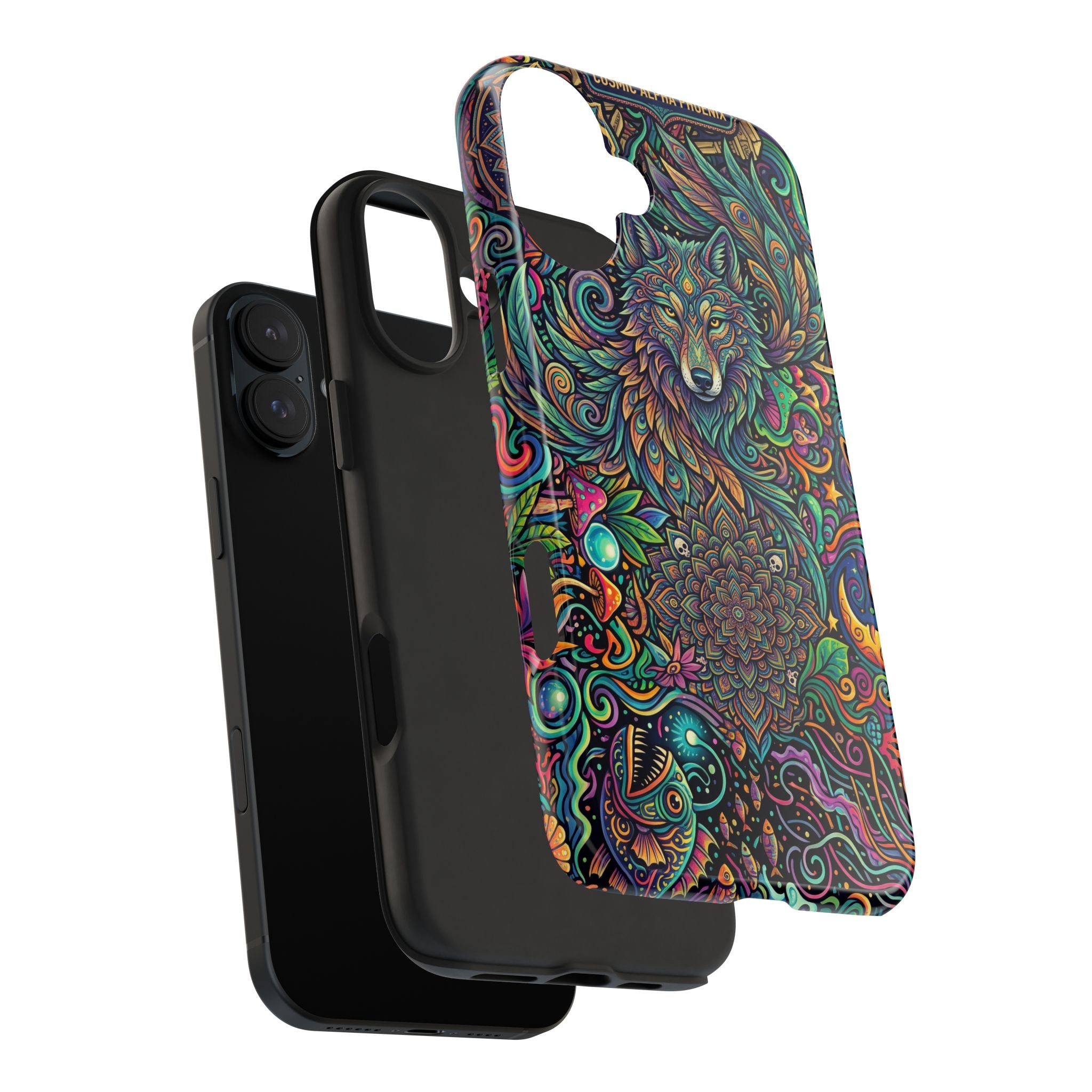 Wolf Mandala Tough Phone Case — Boho Psychedelic Protective Phone Cover