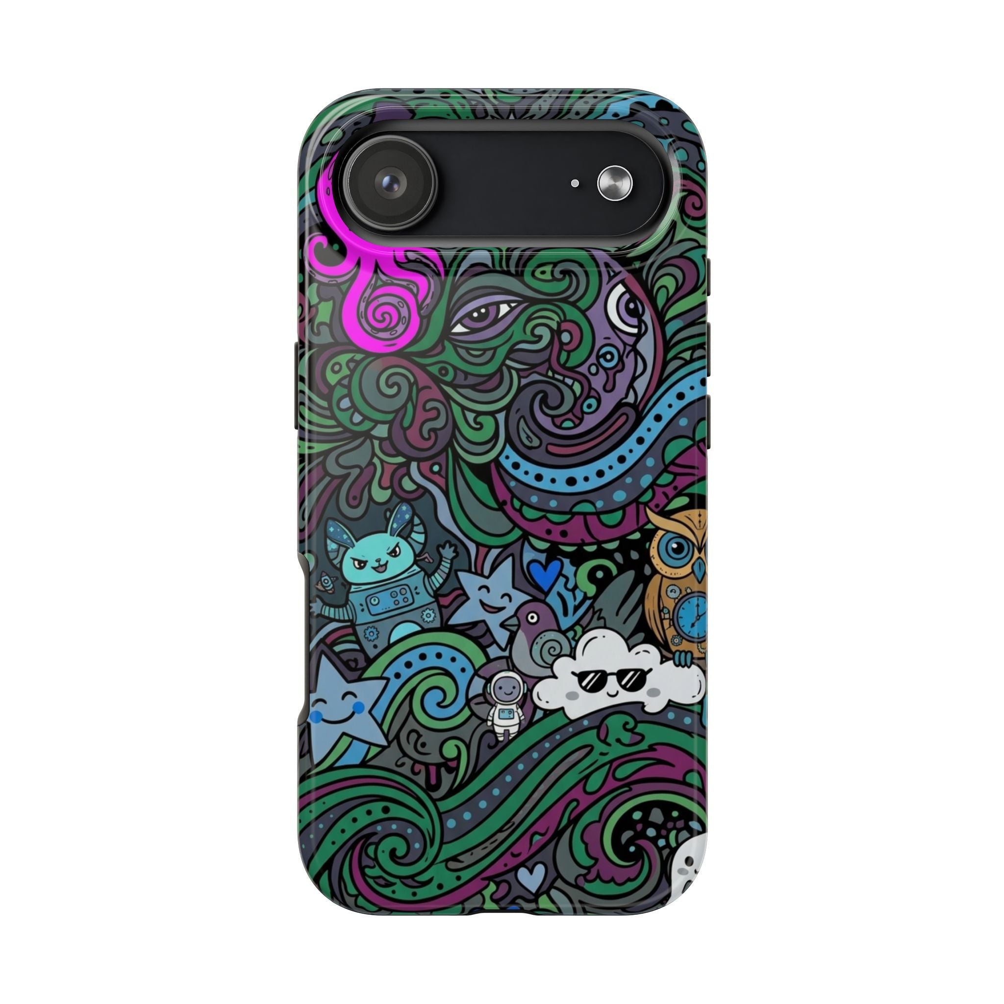 Doodle Night Tough Phone Case — Colorful Whimsical Cartoon Pattern for Teens & Adults