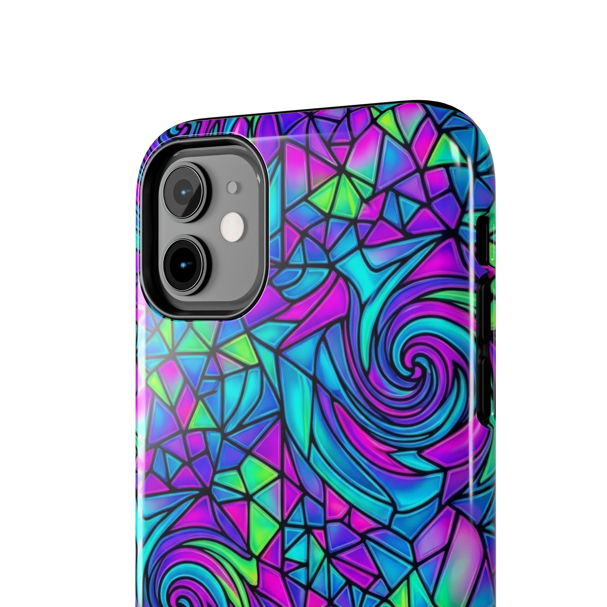 Abstract Stained Glass Swirl Phone Case — Colorful Geometric Tough Cover