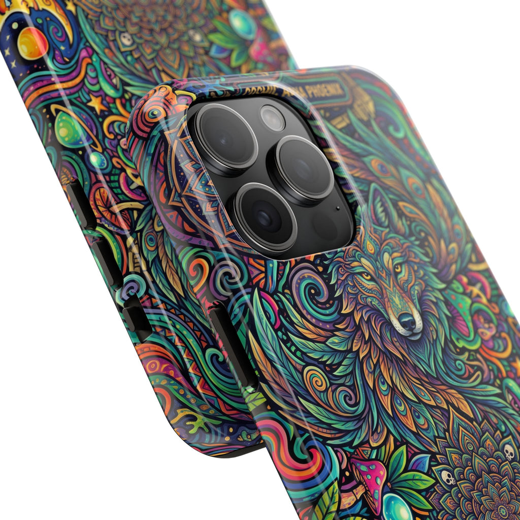 Wolf Mandala Tough Phone Case — Boho Psychedelic Protective Phone Cover