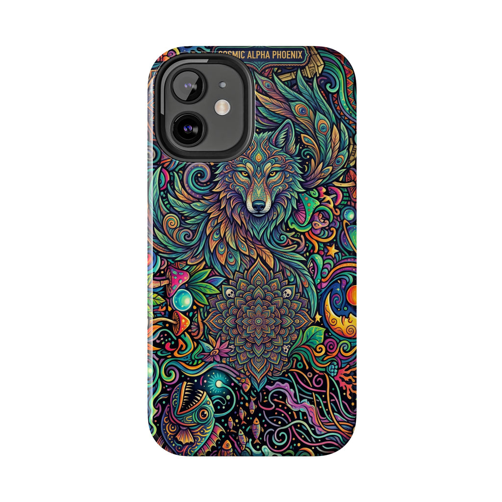 Wolf Mandala Tough Phone Case — Boho Psychedelic Protective Phone Cover
