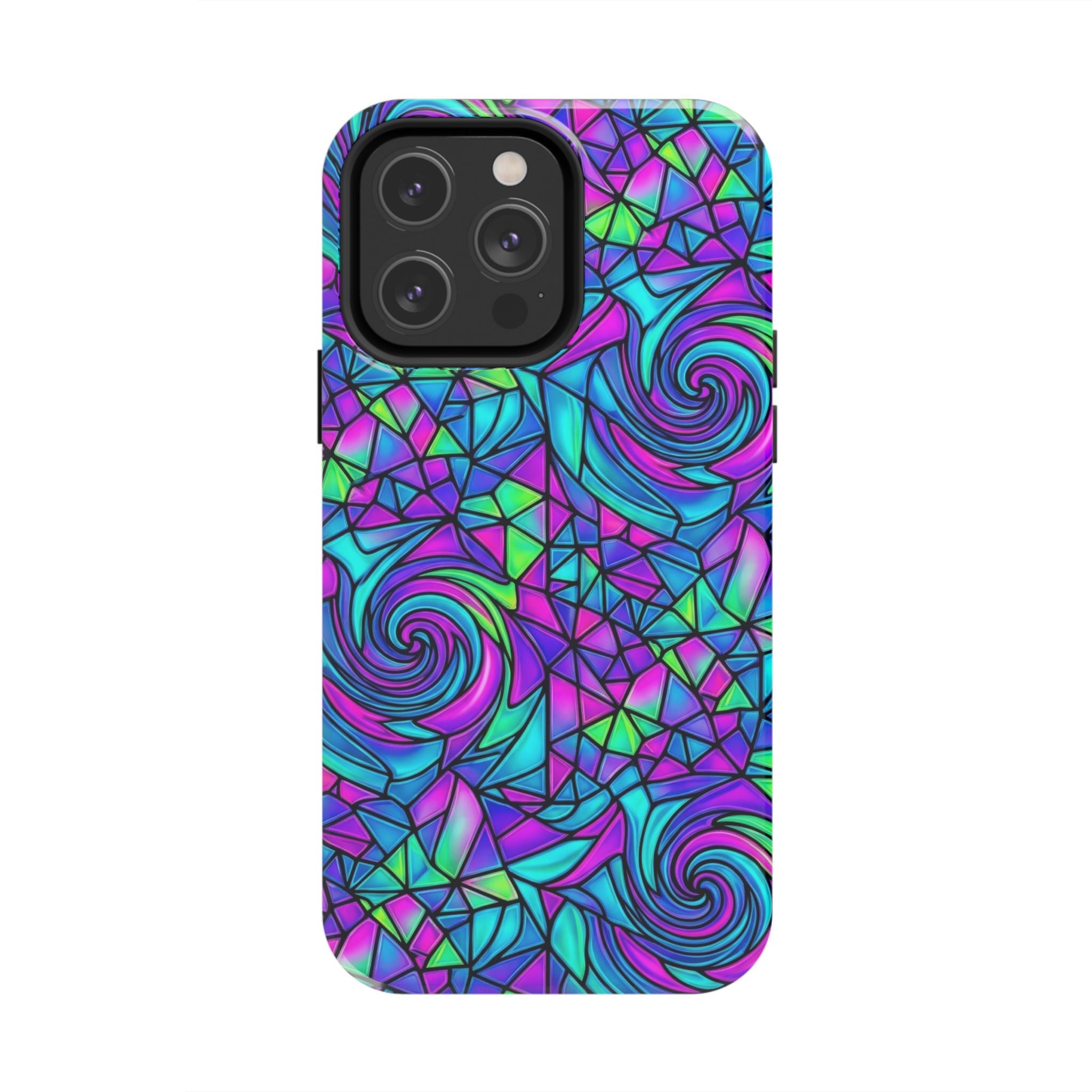 Abstract Stained Glass Swirl Phone Case — Colorful Geometric Tough Cover