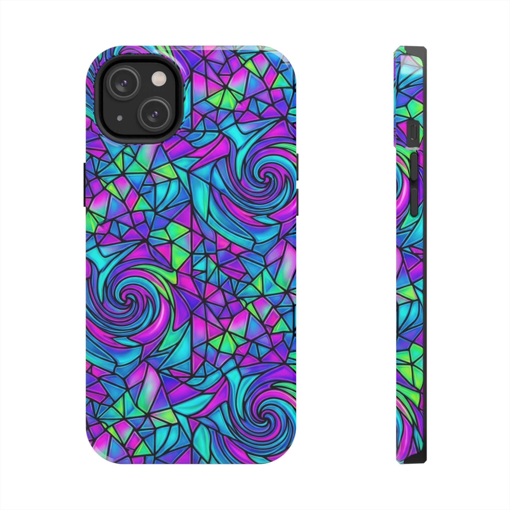 Abstract Stained Glass Swirl Phone Case — Colorful Geometric Tough Cover