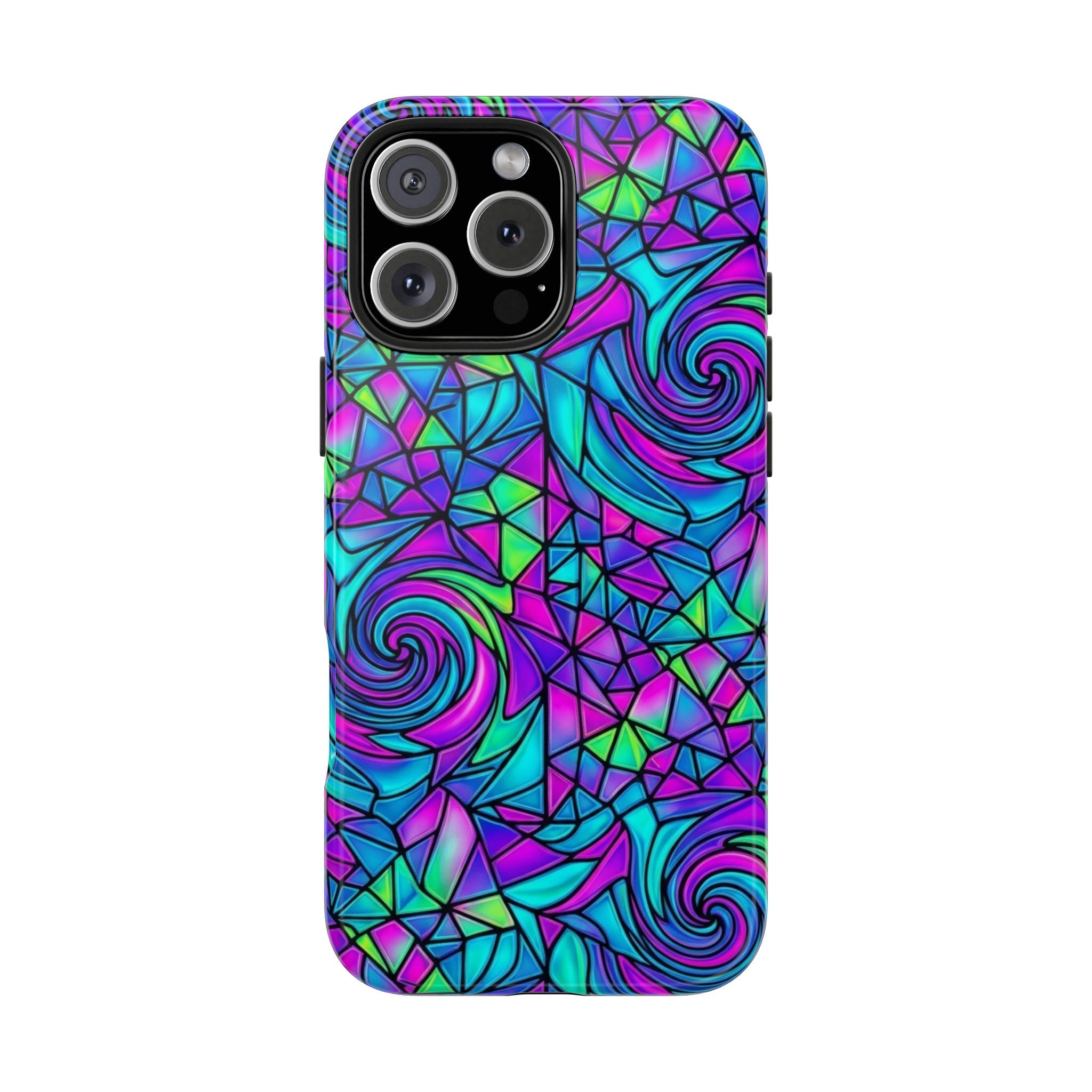 Abstract Stained Glass Swirl Phone Case — Colorful Geometric Tough Cover