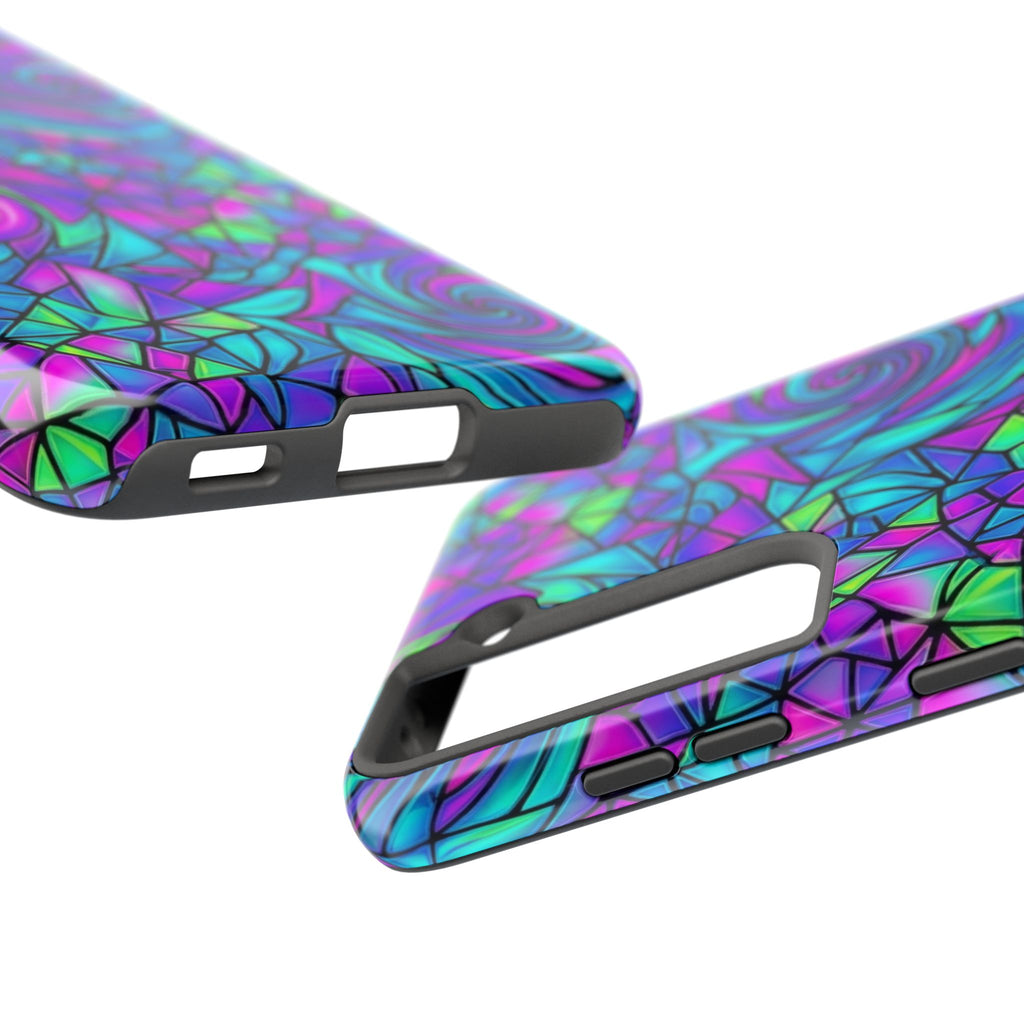 Abstract Stained Glass Swirl Phone Case — Colorful Geometric Tough Cover