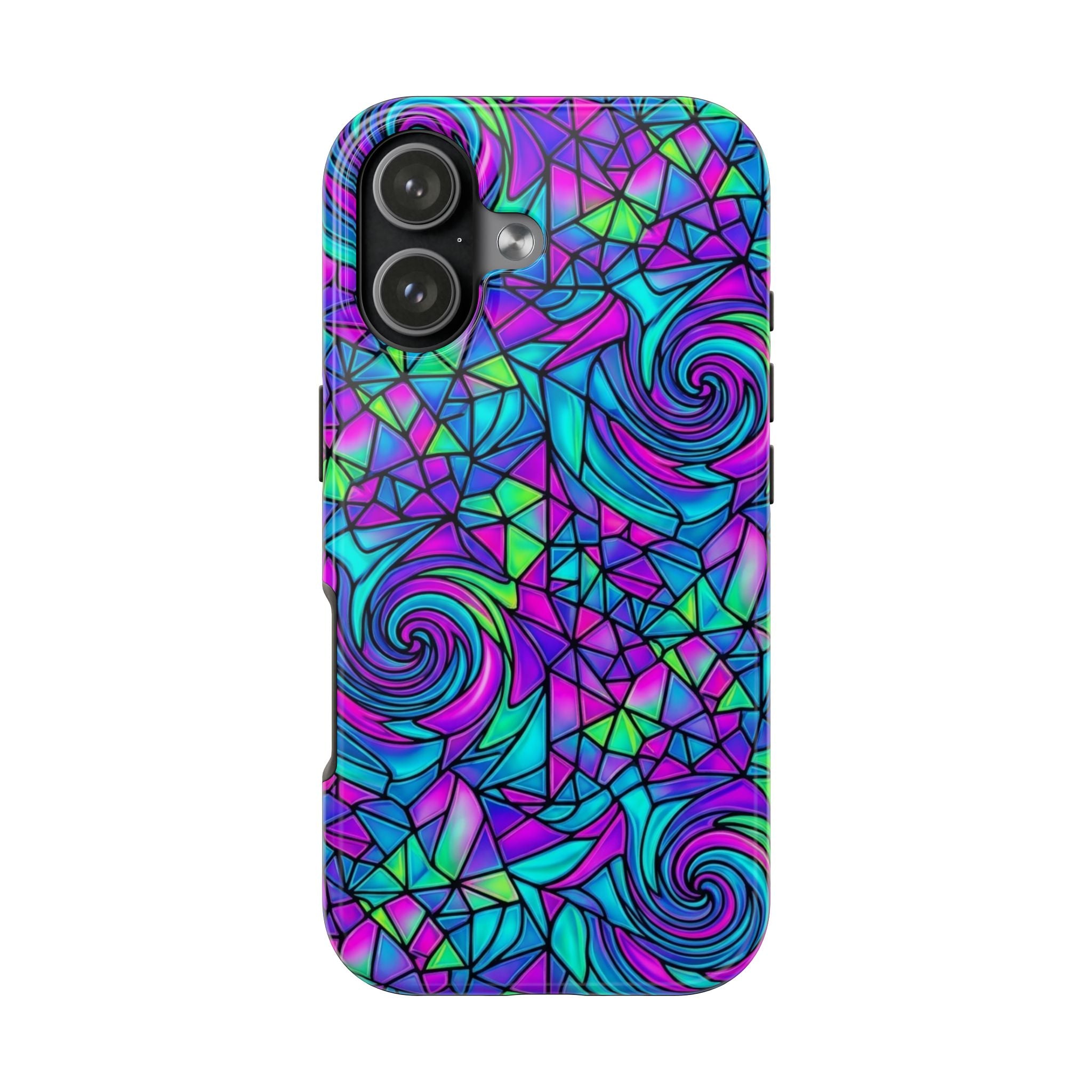 Abstract Stained Glass Swirl Phone Case — Colorful Geometric Tough Cover