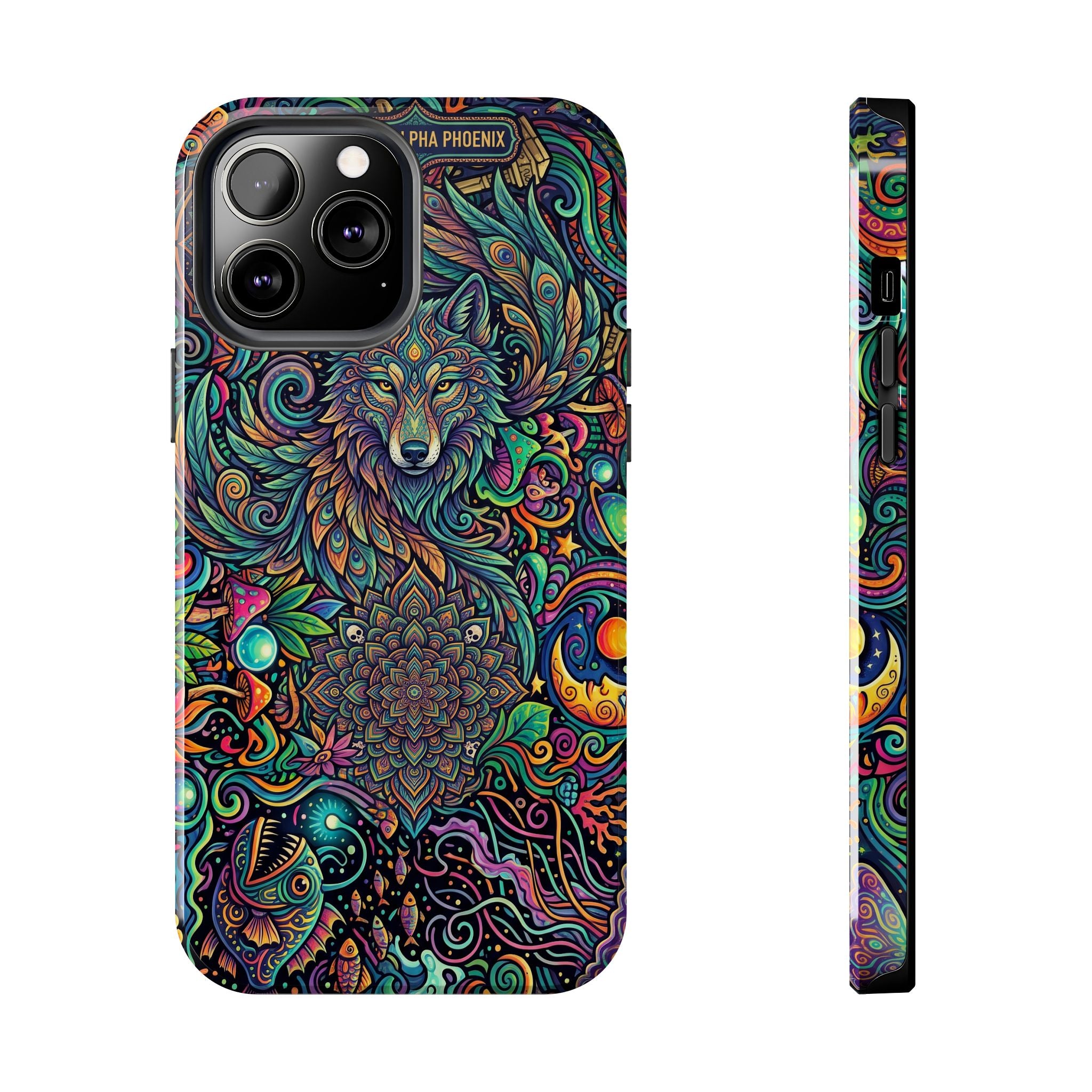 Wolf Mandala Tough Phone Case — Boho Psychedelic Protective Phone Cover
