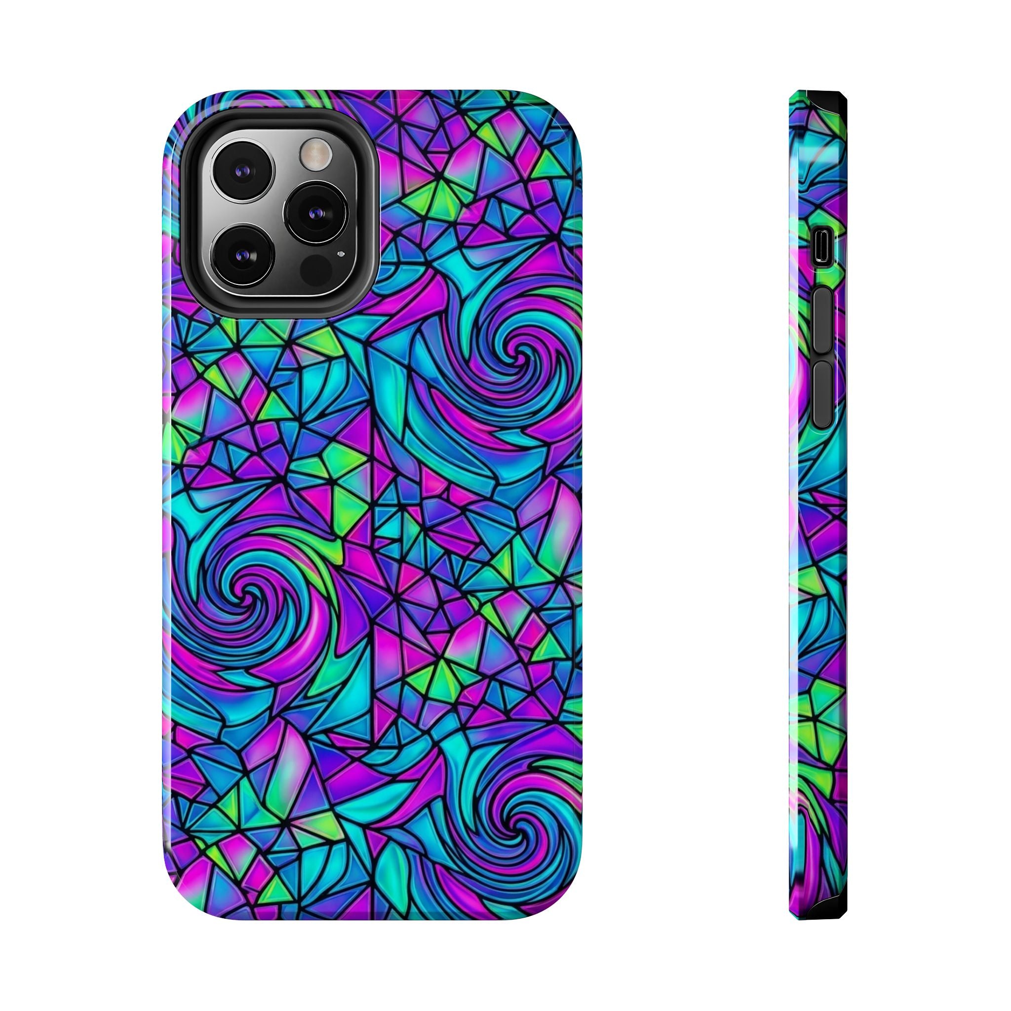 Abstract Stained Glass Swirl Phone Case — Colorful Geometric Tough Cover