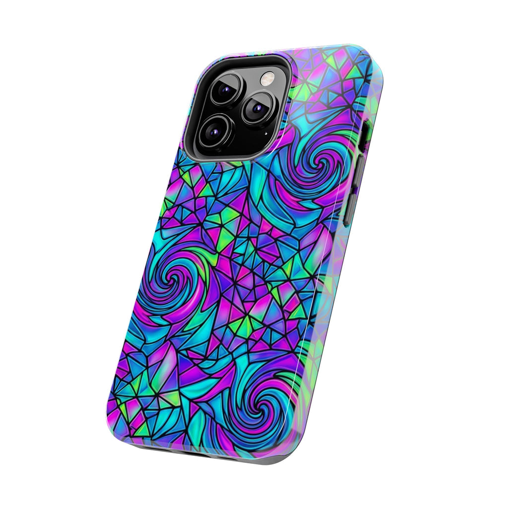 Abstract Stained Glass Swirl Phone Case — Colorful Geometric Tough Cover
