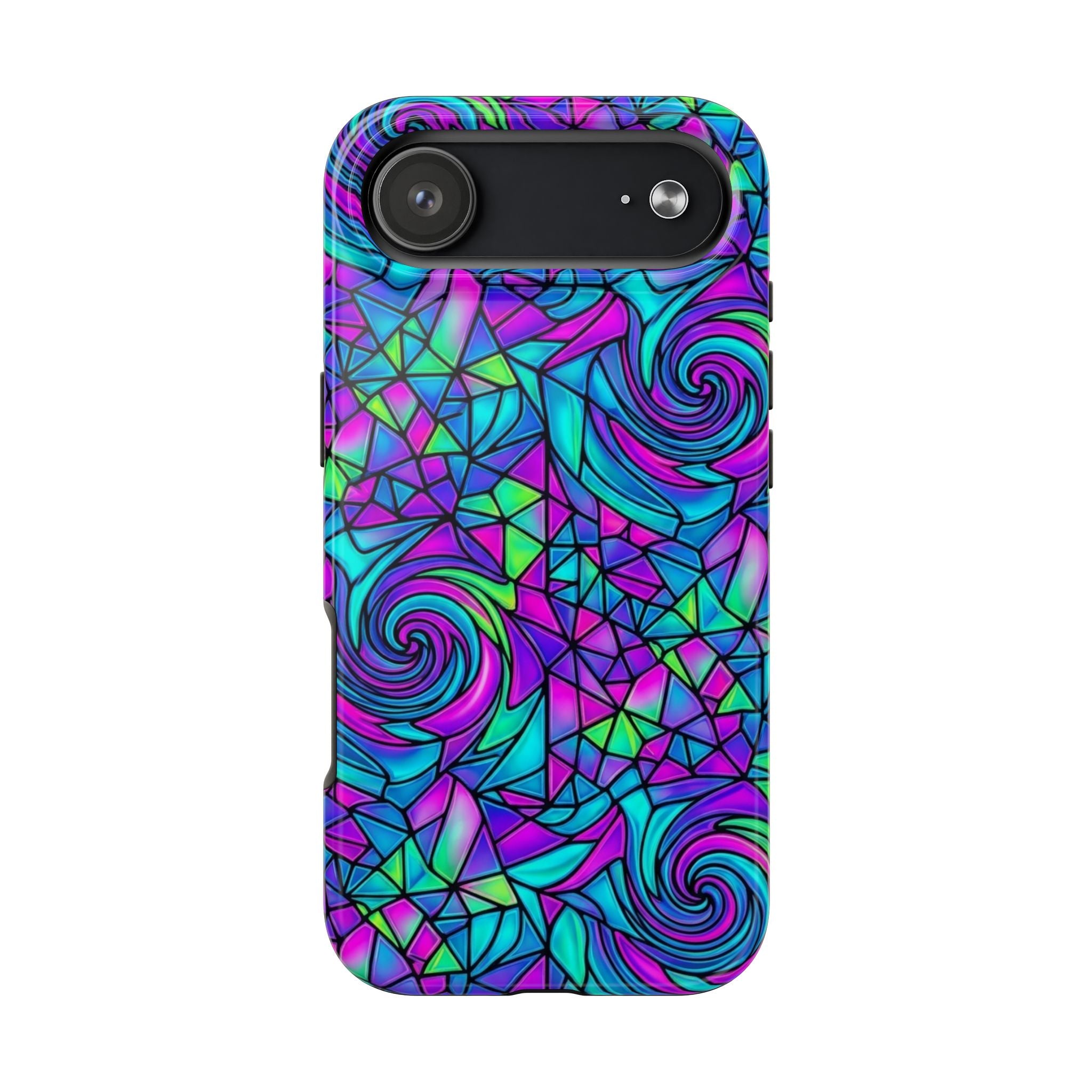 Abstract Stained Glass Swirl Phone Case — Colorful Geometric Tough Cover