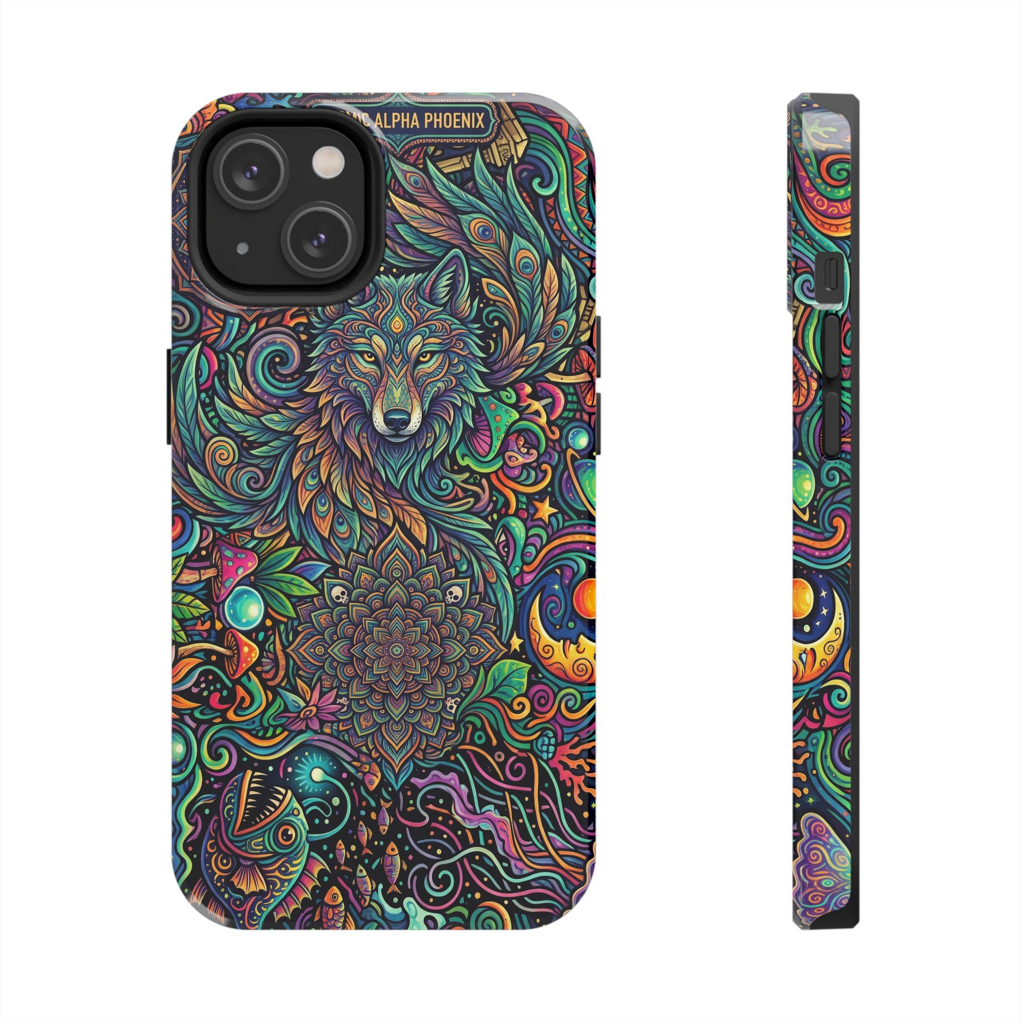 Wolf Mandala Tough Phone Case — Boho Psychedelic Protective Phone Cover