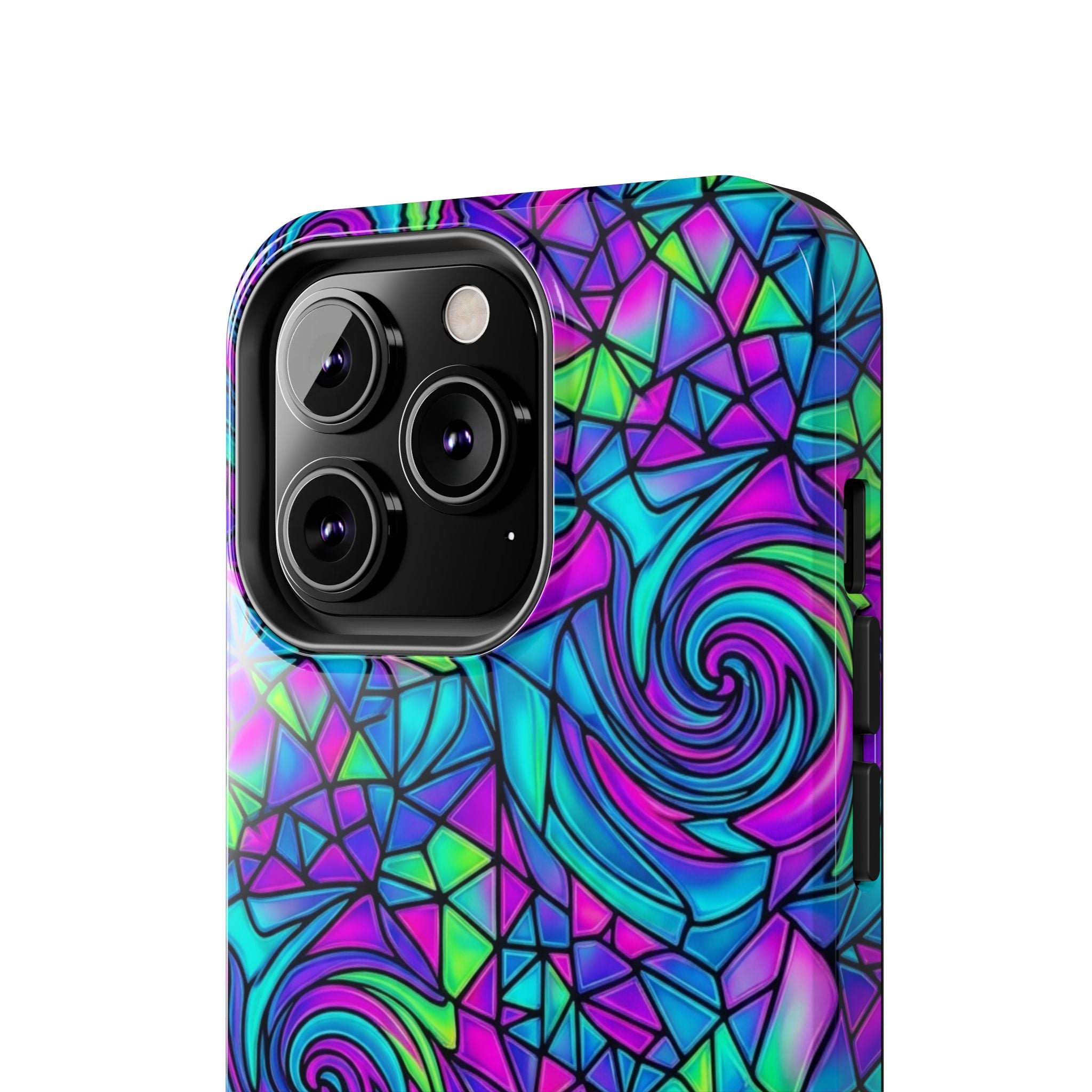 Abstract Stained Glass Swirl Phone Case — Colorful Geometric Tough Cover