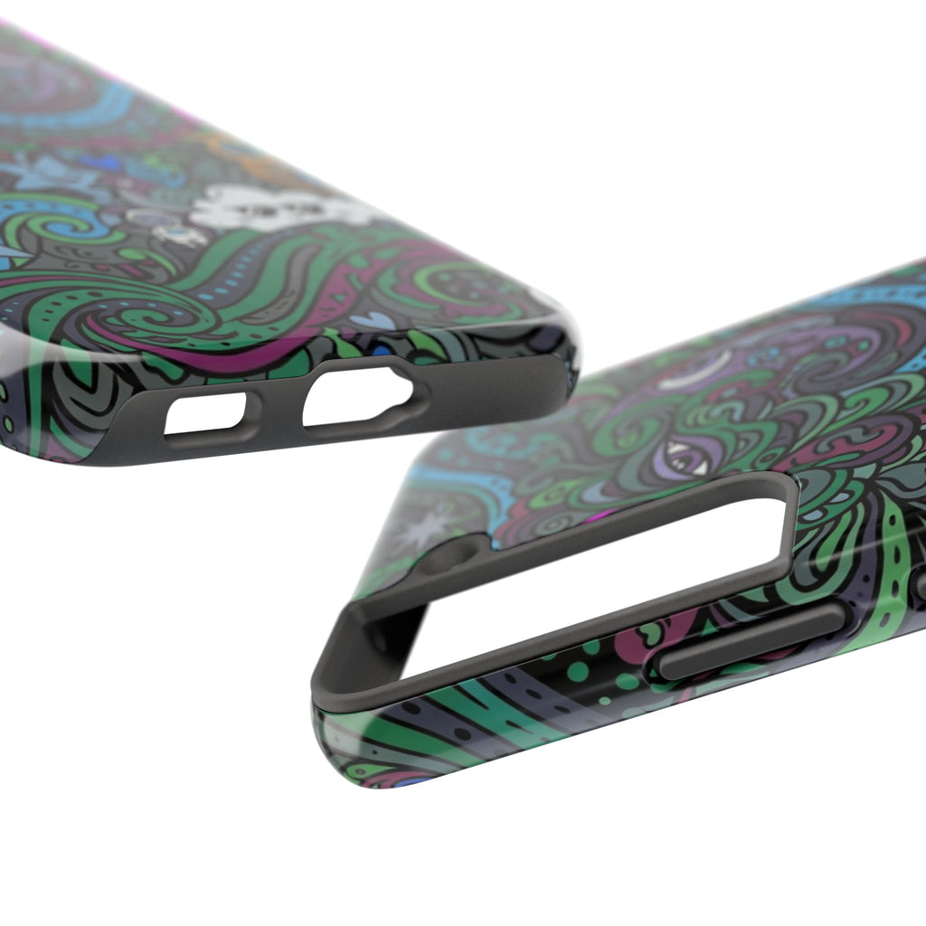 Doodle Night Tough Phone Case — Colorful Whimsical Cartoon Pattern for Teens & Adults