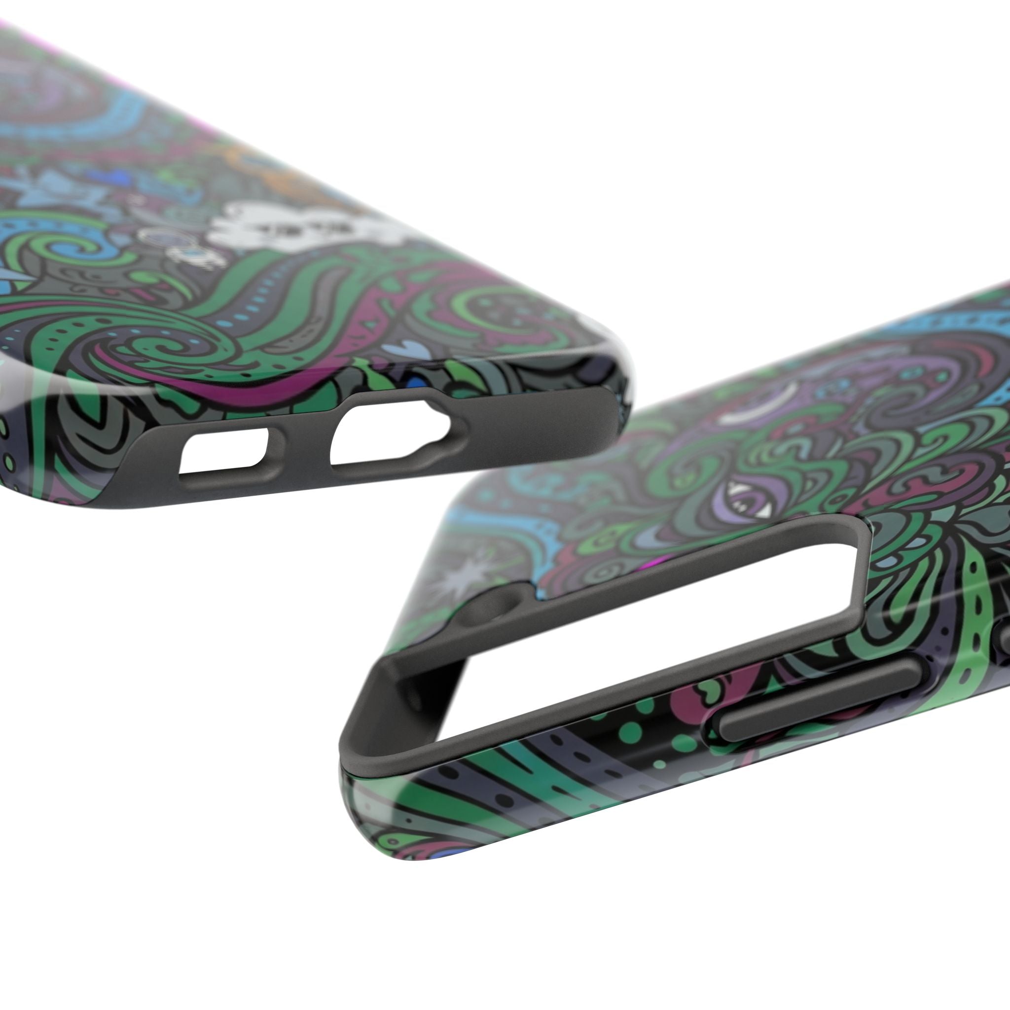 Doodle Night Tough Phone Case — Colorful Whimsical Cartoon Pattern for Teens & Adults