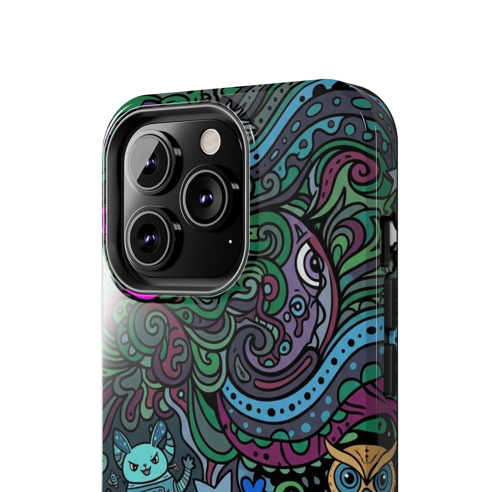Doodle Night Tough Phone Case — Colorful Whimsical Cartoon Pattern for Teens & Adults