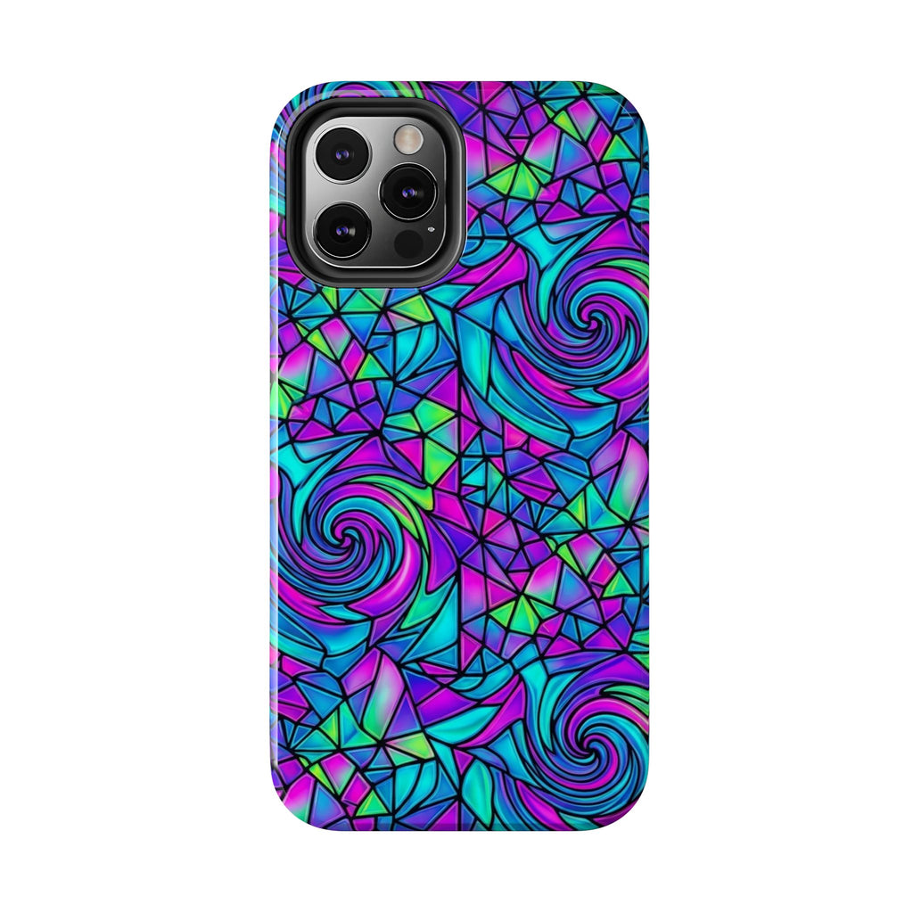 Abstract Stained Glass Swirl Phone Case — Colorful Geometric Tough Cover