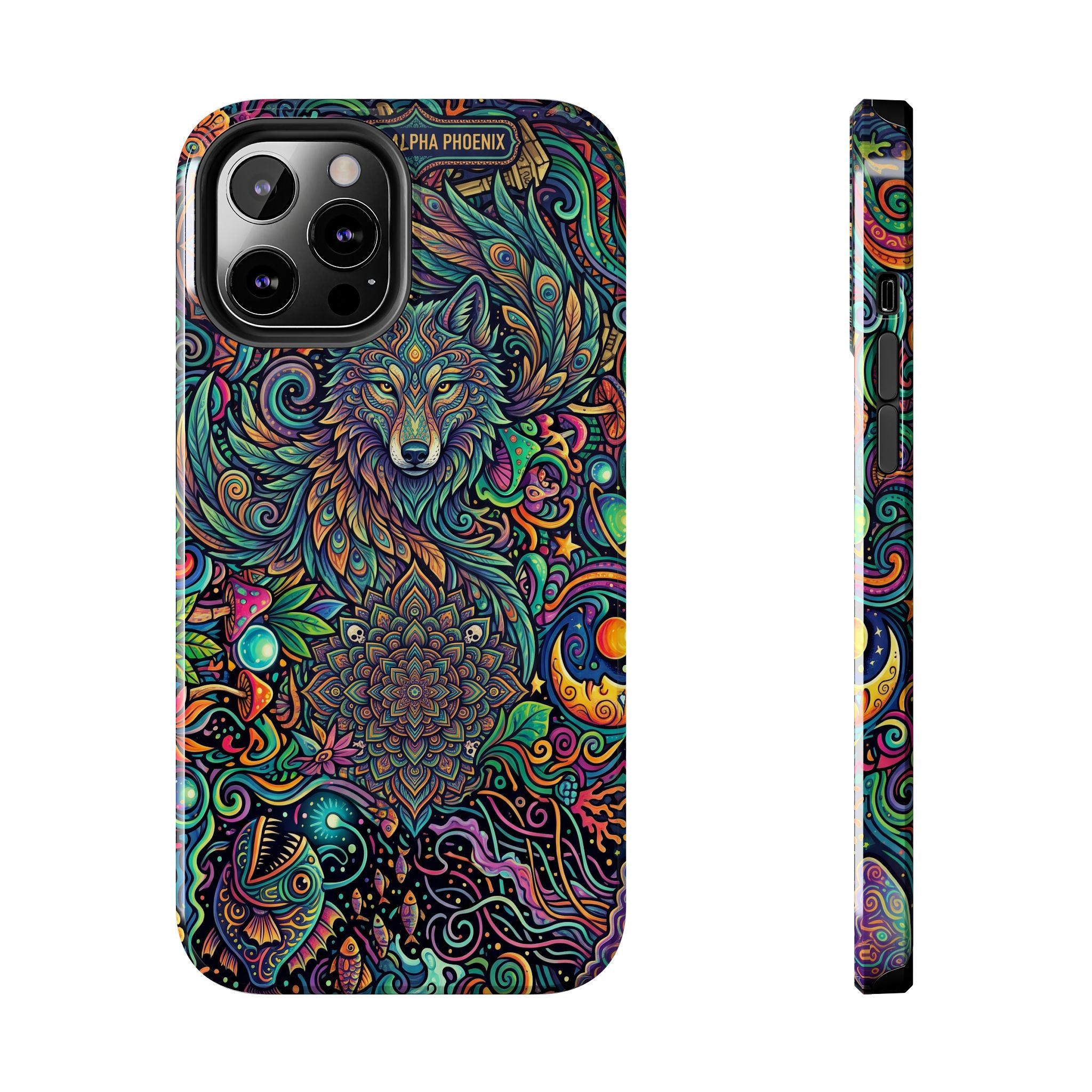 Wolf Mandala Tough Phone Case — Boho Psychedelic Protective Phone Cover
